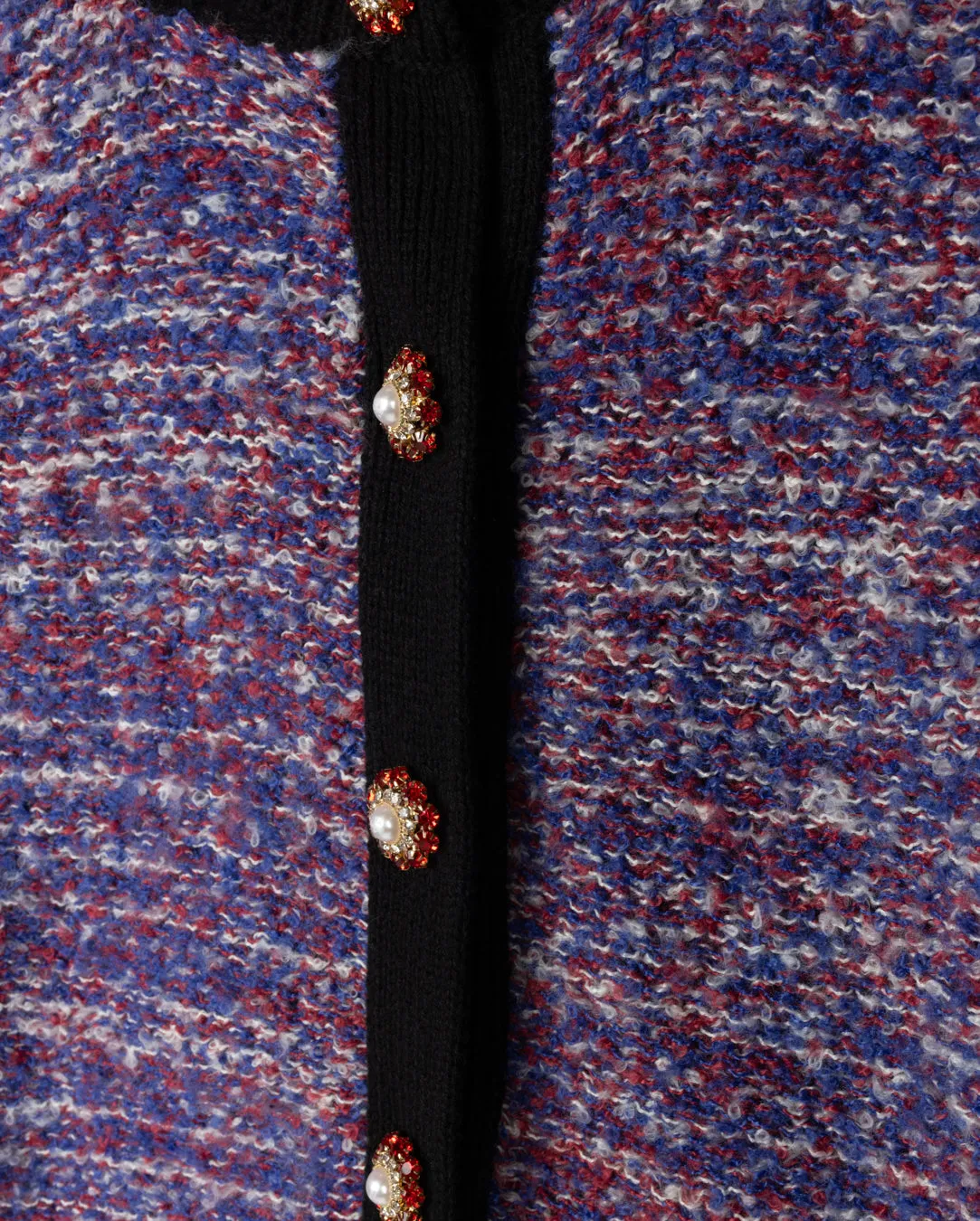 Rhinestone Button Knit Cardigan Relaxed Neckline