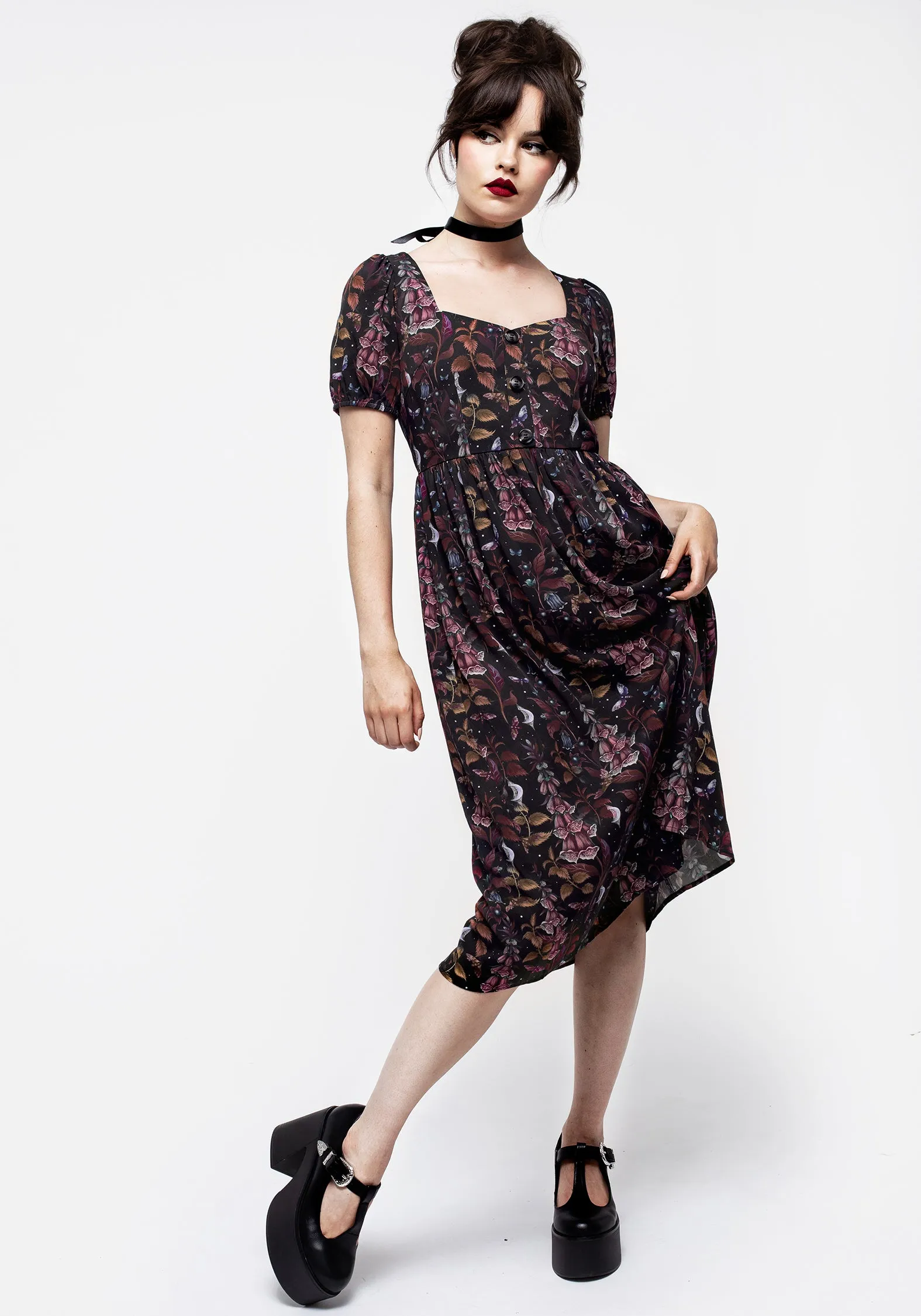 Foxglove Button Detail Midi Dress Stylish Feel Compressible