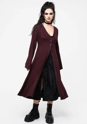 Flexible Edging DoubleLayered Collar Sybil Button Up Longline Knit Overdress