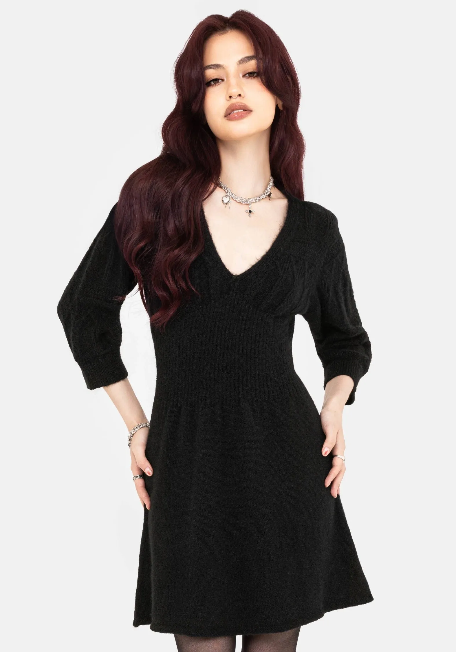 Ritual Gothic Architecture Cable Knit Mini Dress Daily Warmth