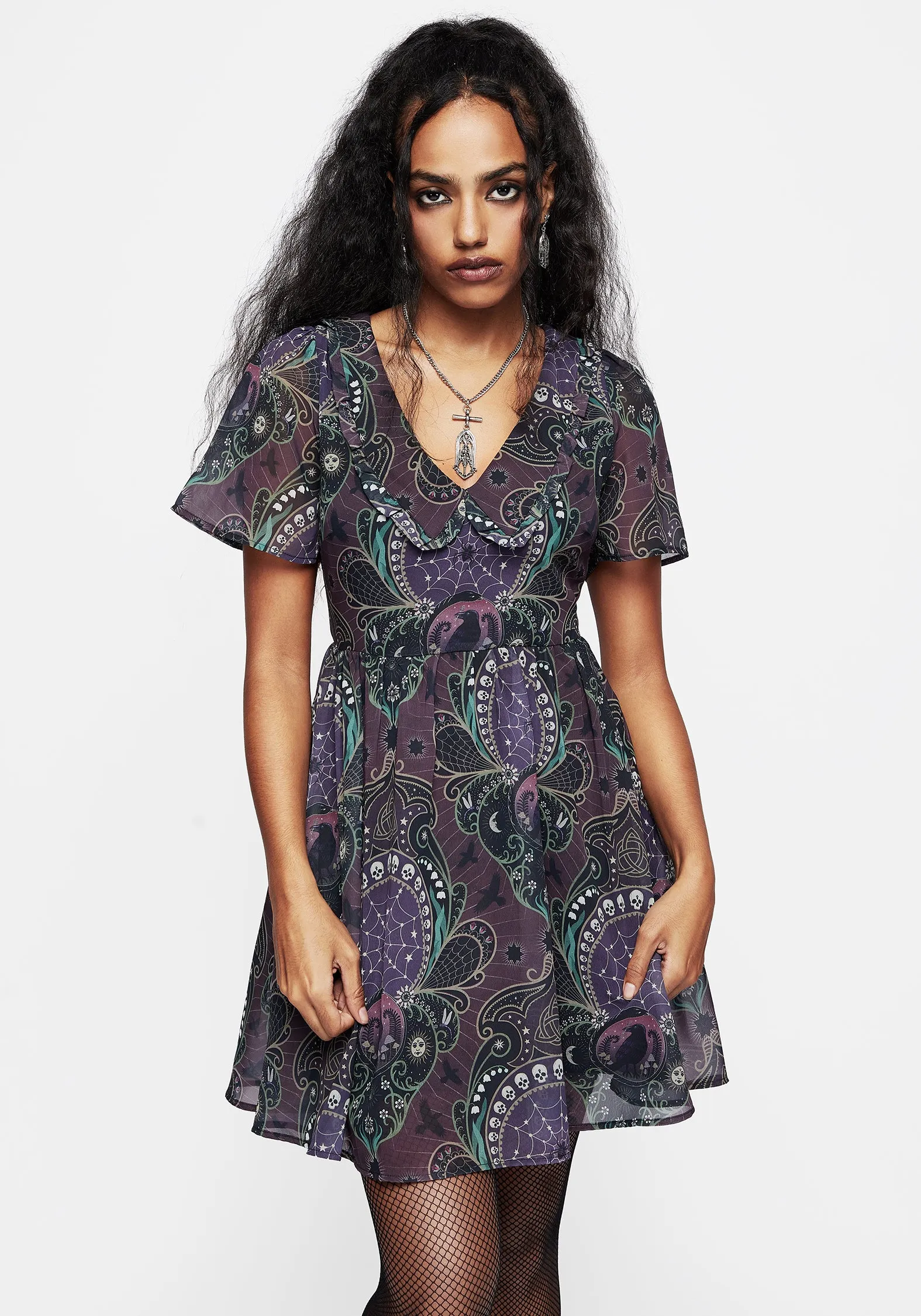 Clarette Chiffon Frill Collar Mini Shirt Dress Everyday Layers