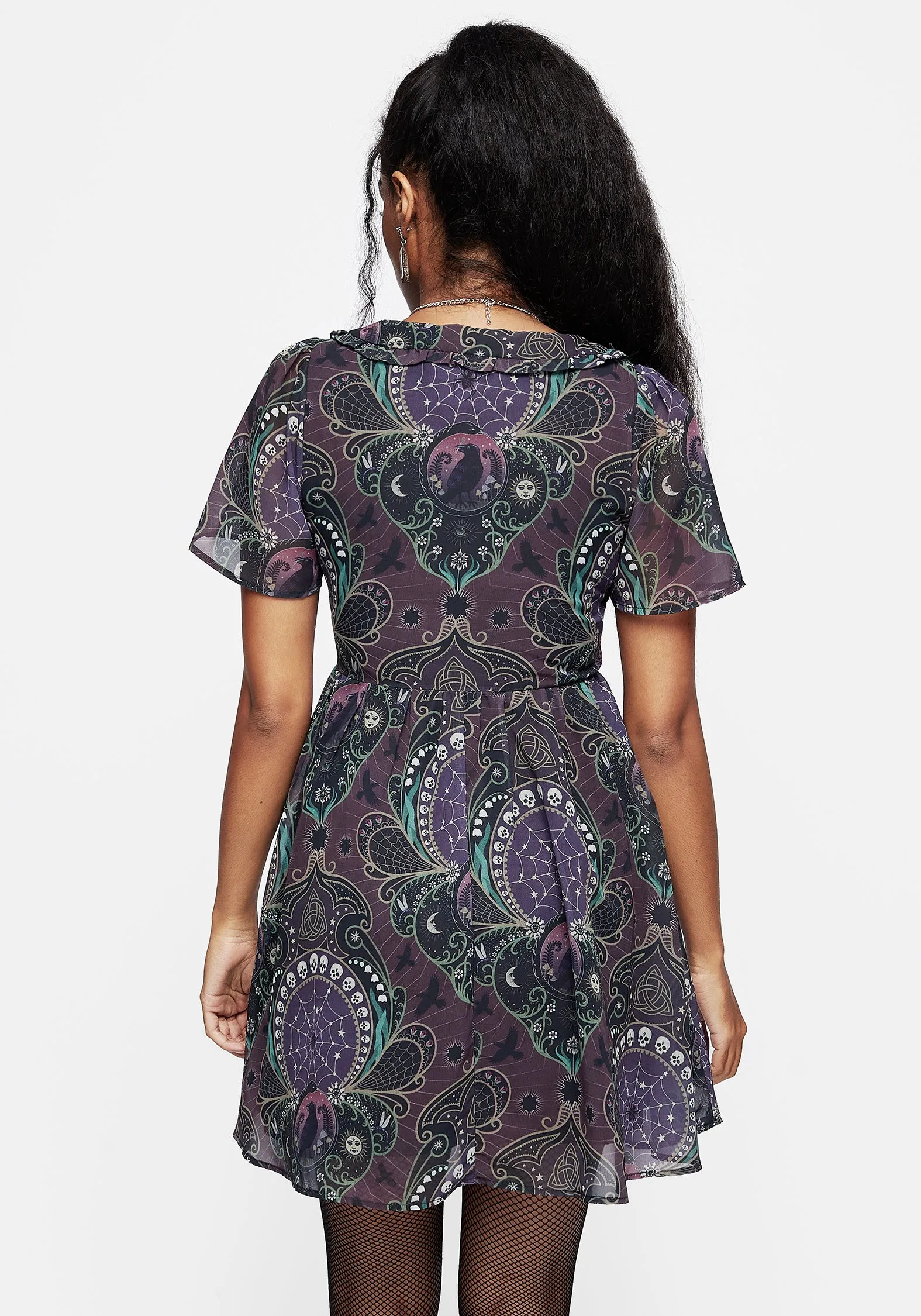 Cool Form Clarette Chiffon Frill Collar Mini Shirt Dress