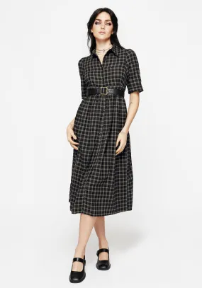 Terra Midi Smock Shirt Dress - Olive Flowy mid-length piece Easy-care midi