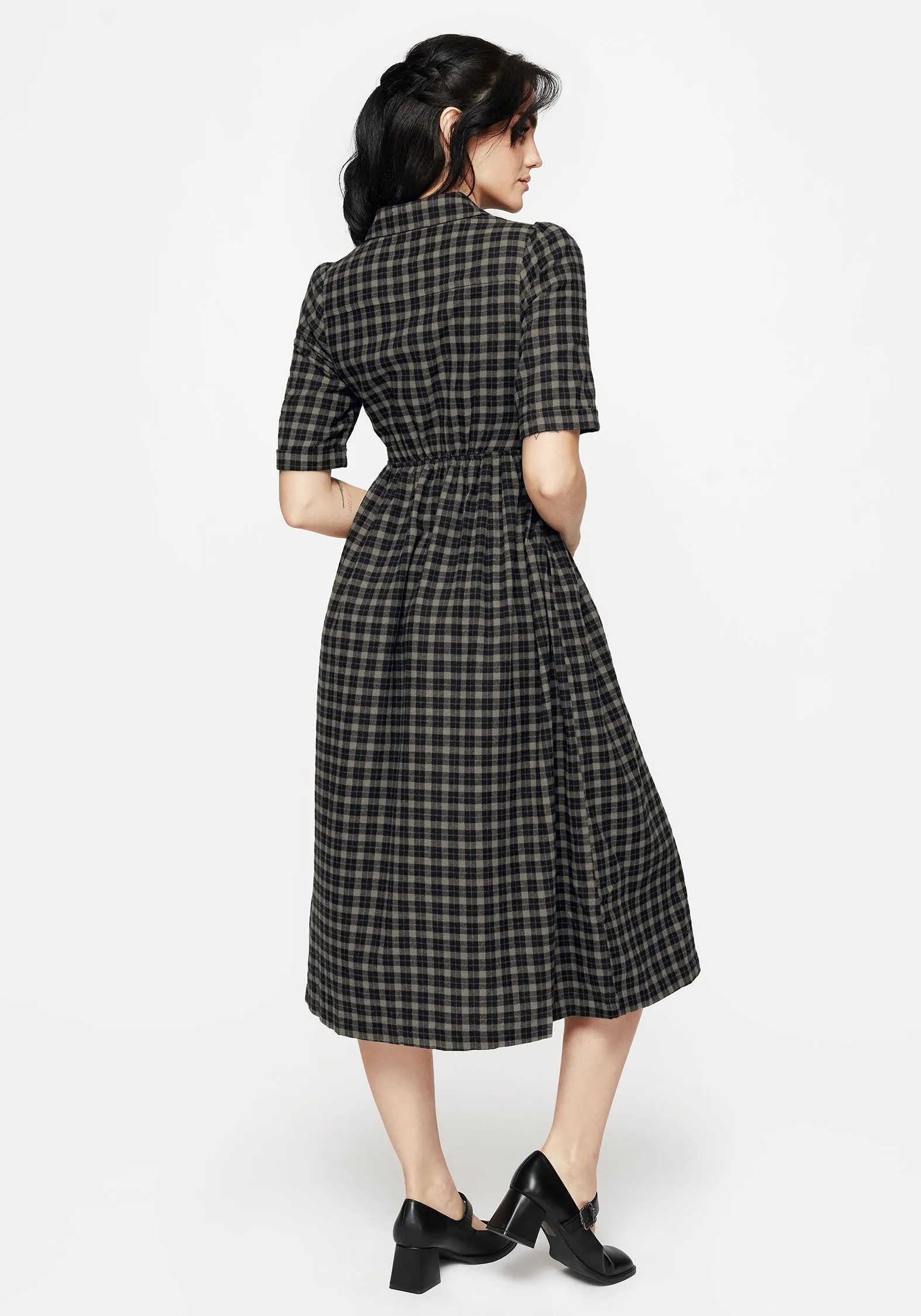 Terra Midi Smock Shirt Dress - Olive Trendy And Comfortable