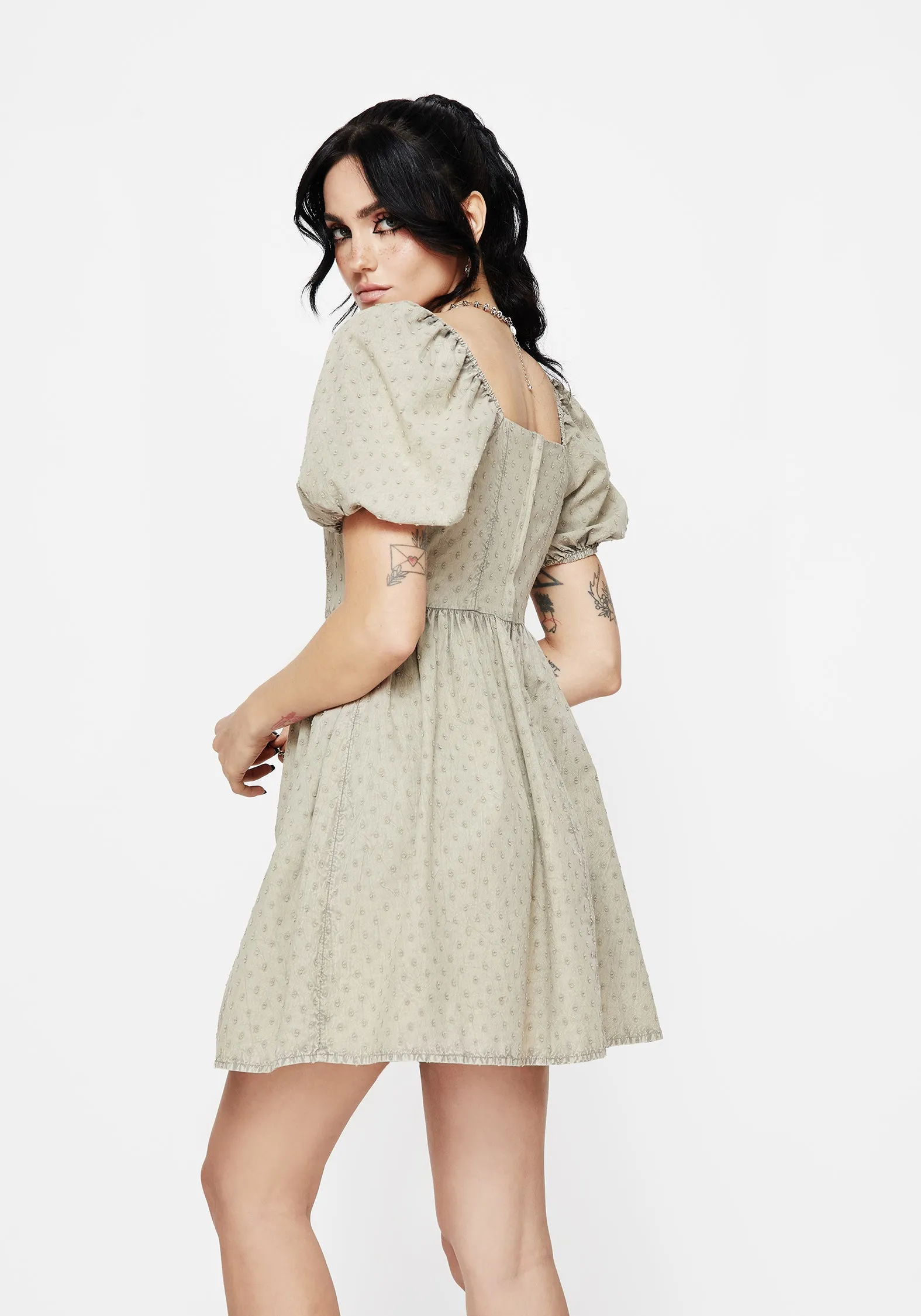 Caustic Cotton Frill Mini Dress Flirty off-the-shoulder mini
