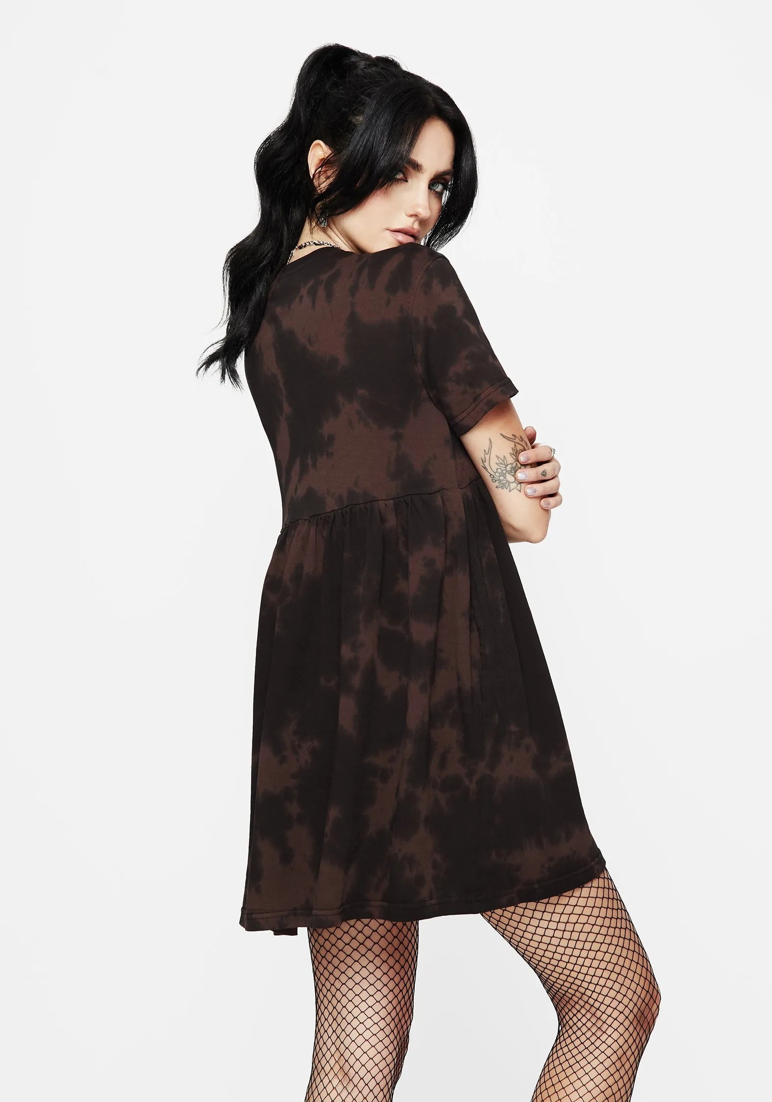 Mercury Tie Dye Cotton Mini Skater Dress ContrastStitching Relaxed Wear