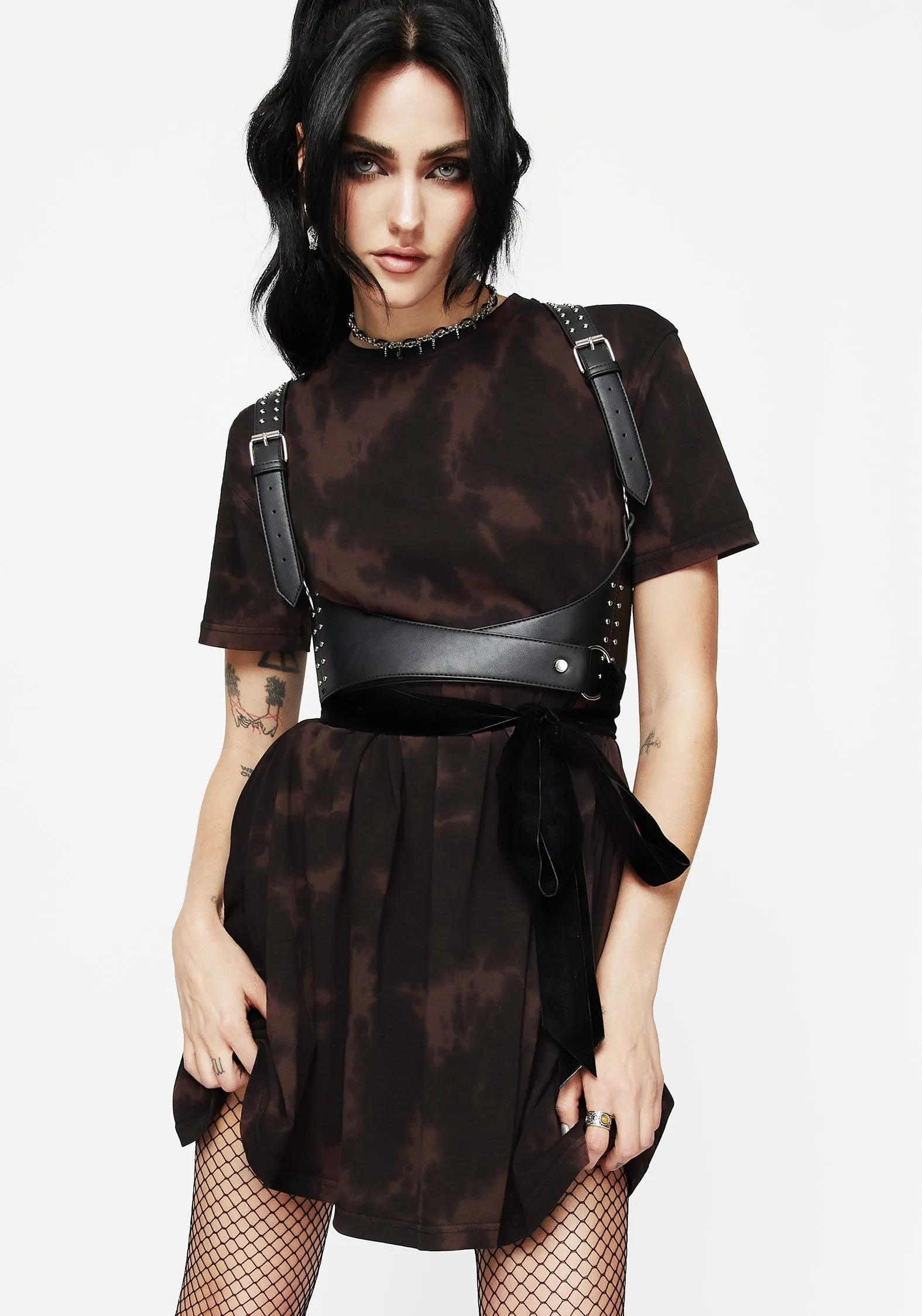 Refined Style Natural Texture Mercury Tie Dye Cotton Mini Skater Dress