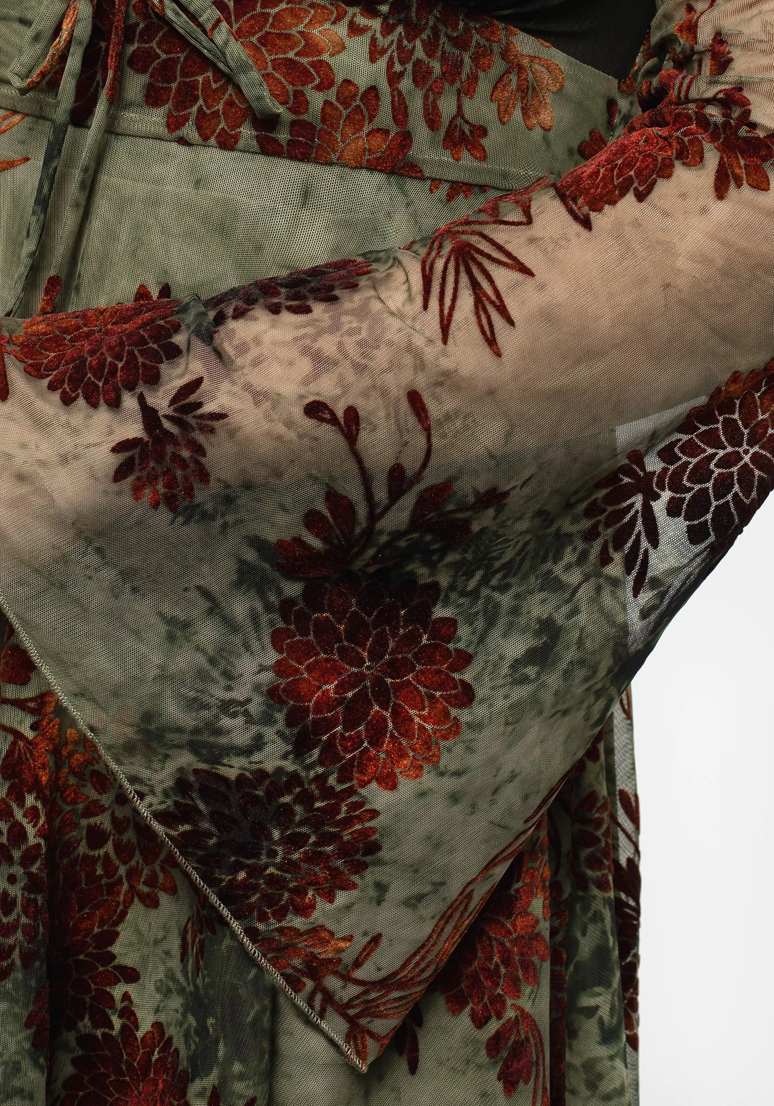 Rosaleigh Flock Velour Mesh Flare Sleeve Mini Dress Fashionable Style