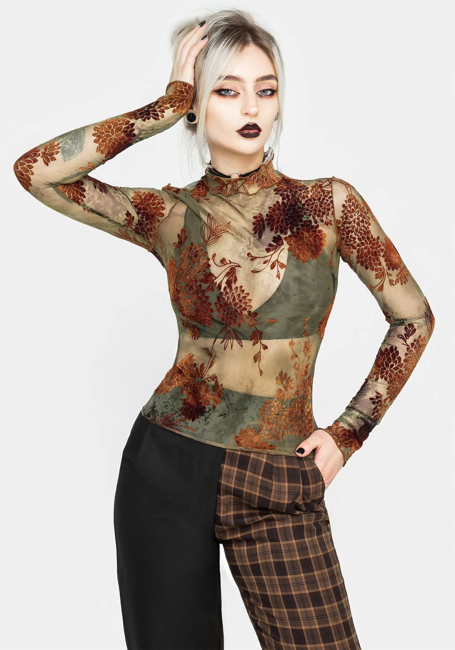 BondedSeamTechnology Rosaleigh Flock Velour Mesh Long Sleeve Top