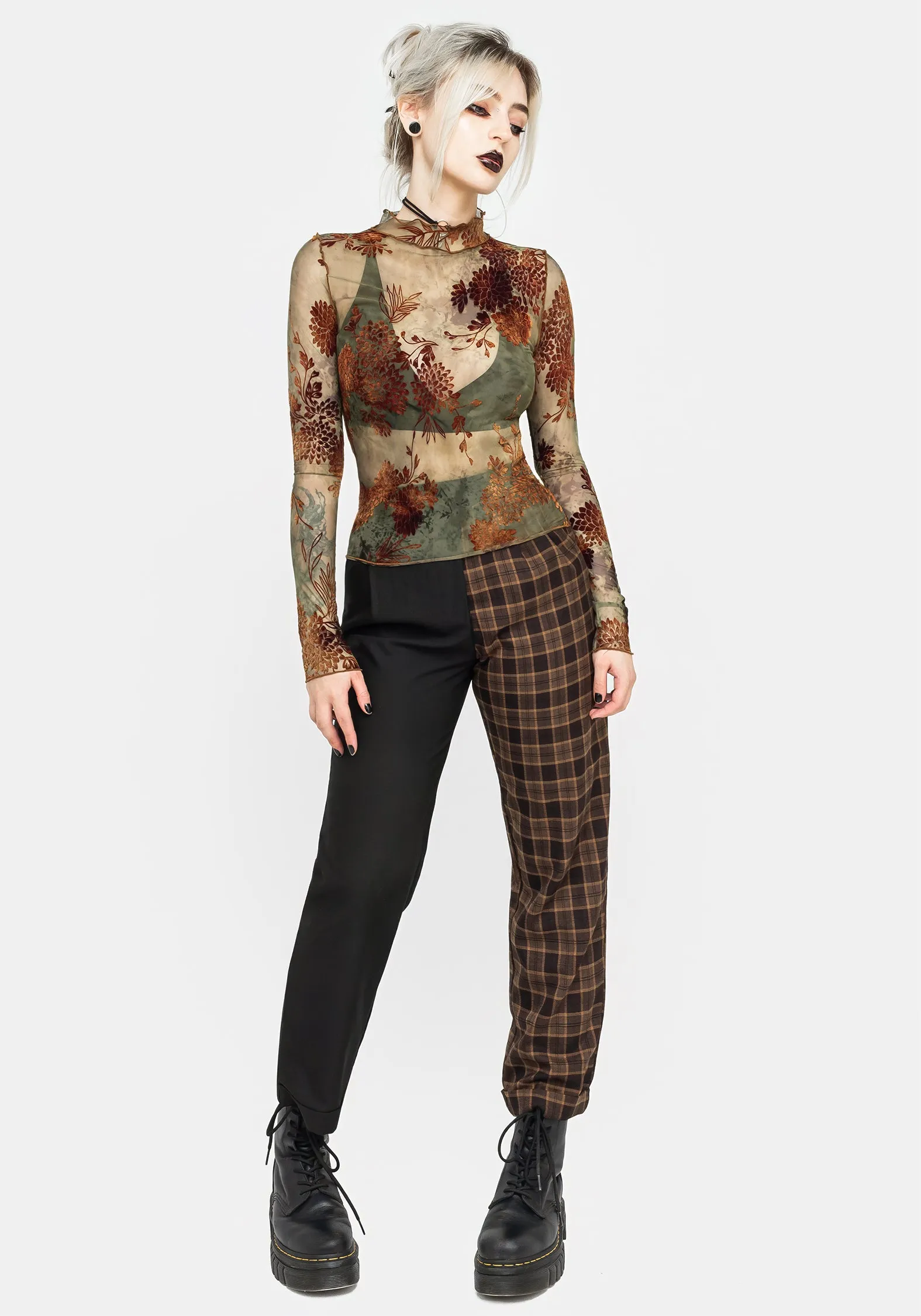 LayeredStyling Rosaleigh Flock Velour Mesh Long Sleeve Top