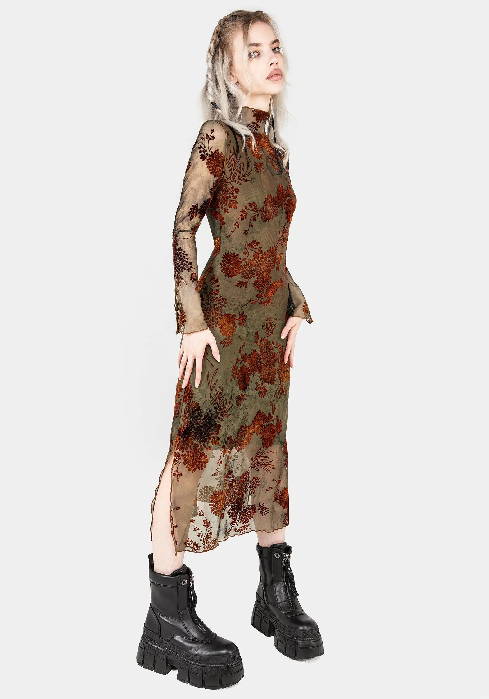 Soft Fabric Rosaleigh Flock Velour Mesh Midaxi Dress