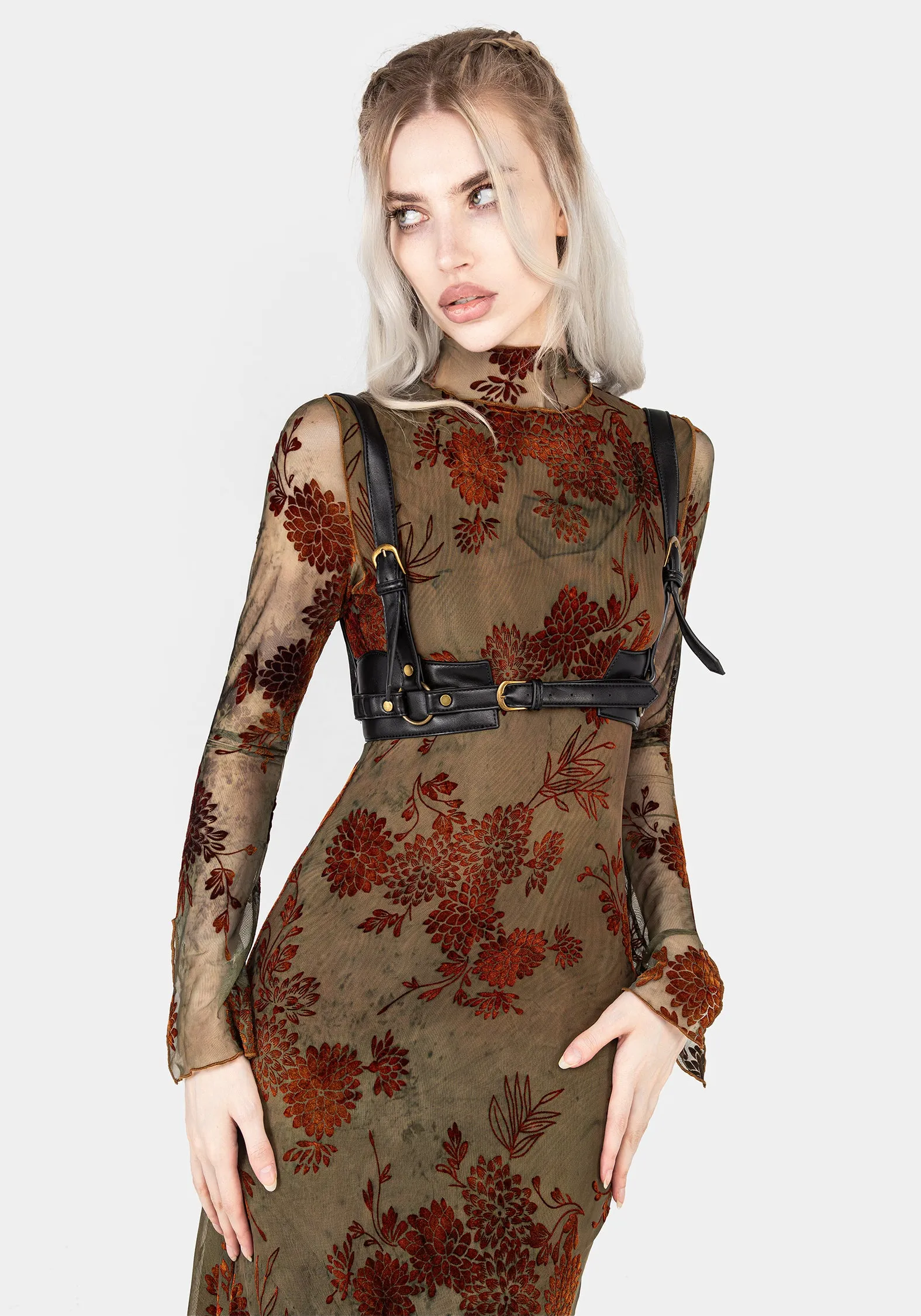 Everyday Style Rosaleigh Flock Velour Mesh Midaxi Dress