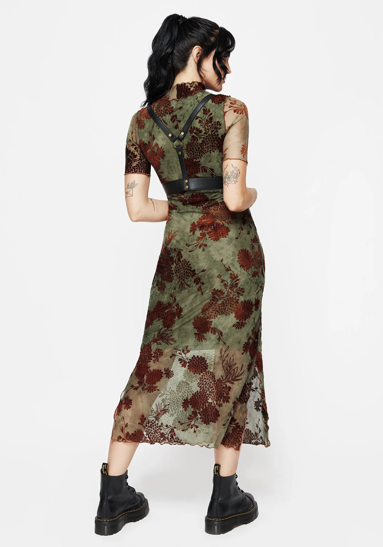 Sophisticated and Relaxed Quick Match Rosaleigh Flock Velour Mesh Short Sleeved Midaxi Dress