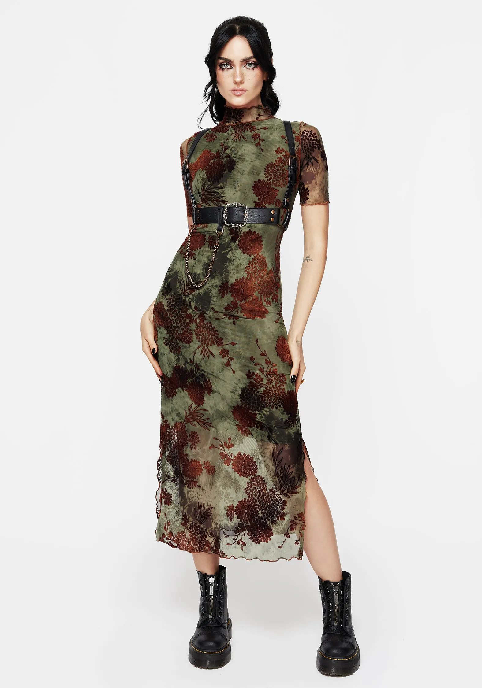 Holiday Wear Rosaleigh Flock Velour Mesh Short Sleeved Midaxi Dress