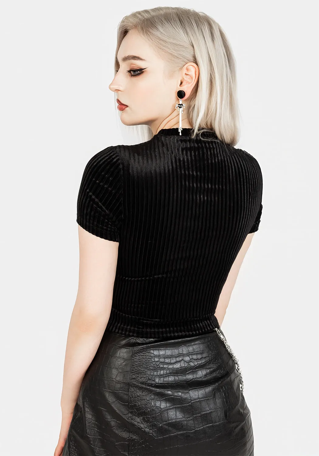Rosaline Velour Rib Crop Top Soft Material