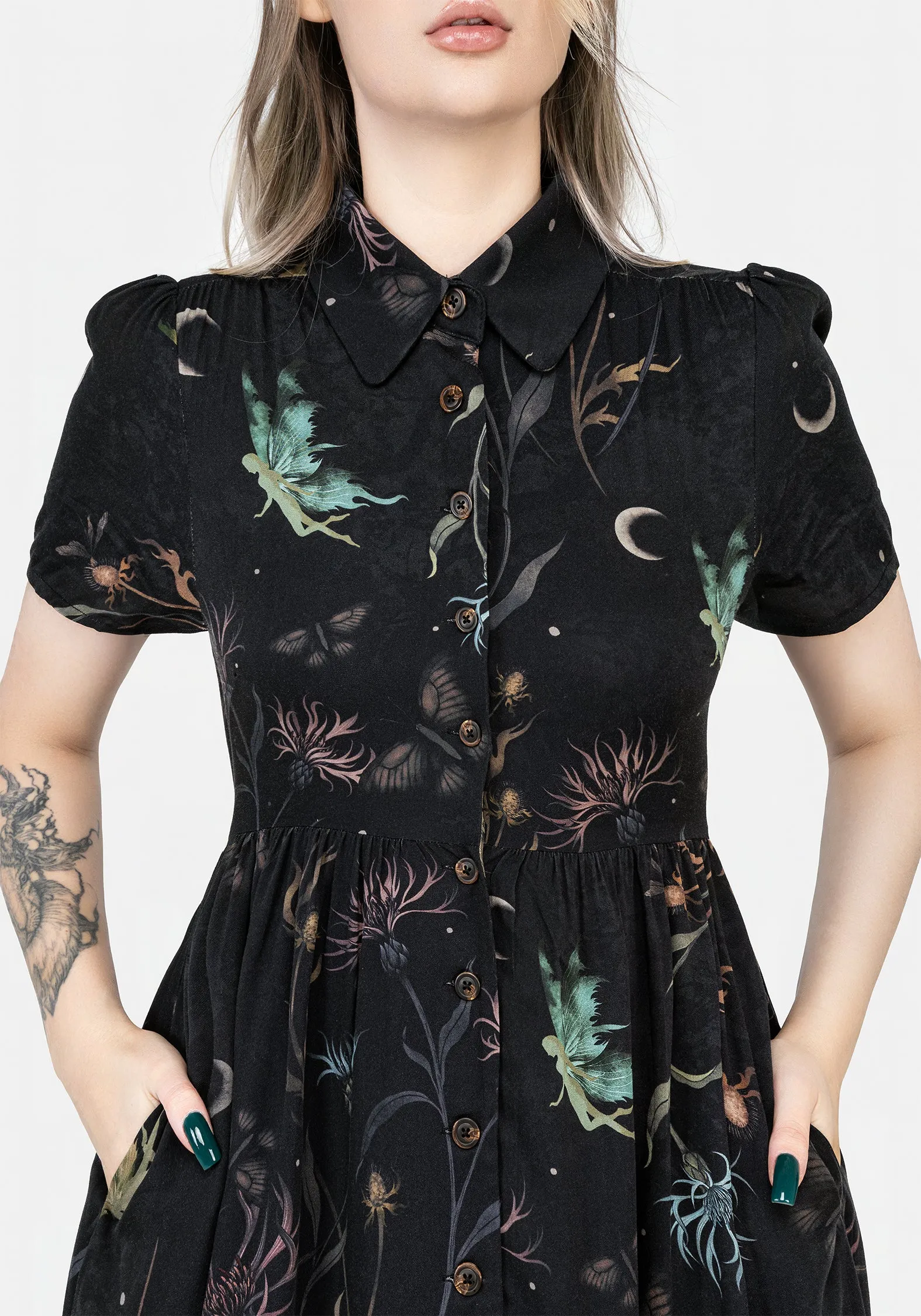 Rosanella Floral Print Midi Shirt Dress Semi Formal