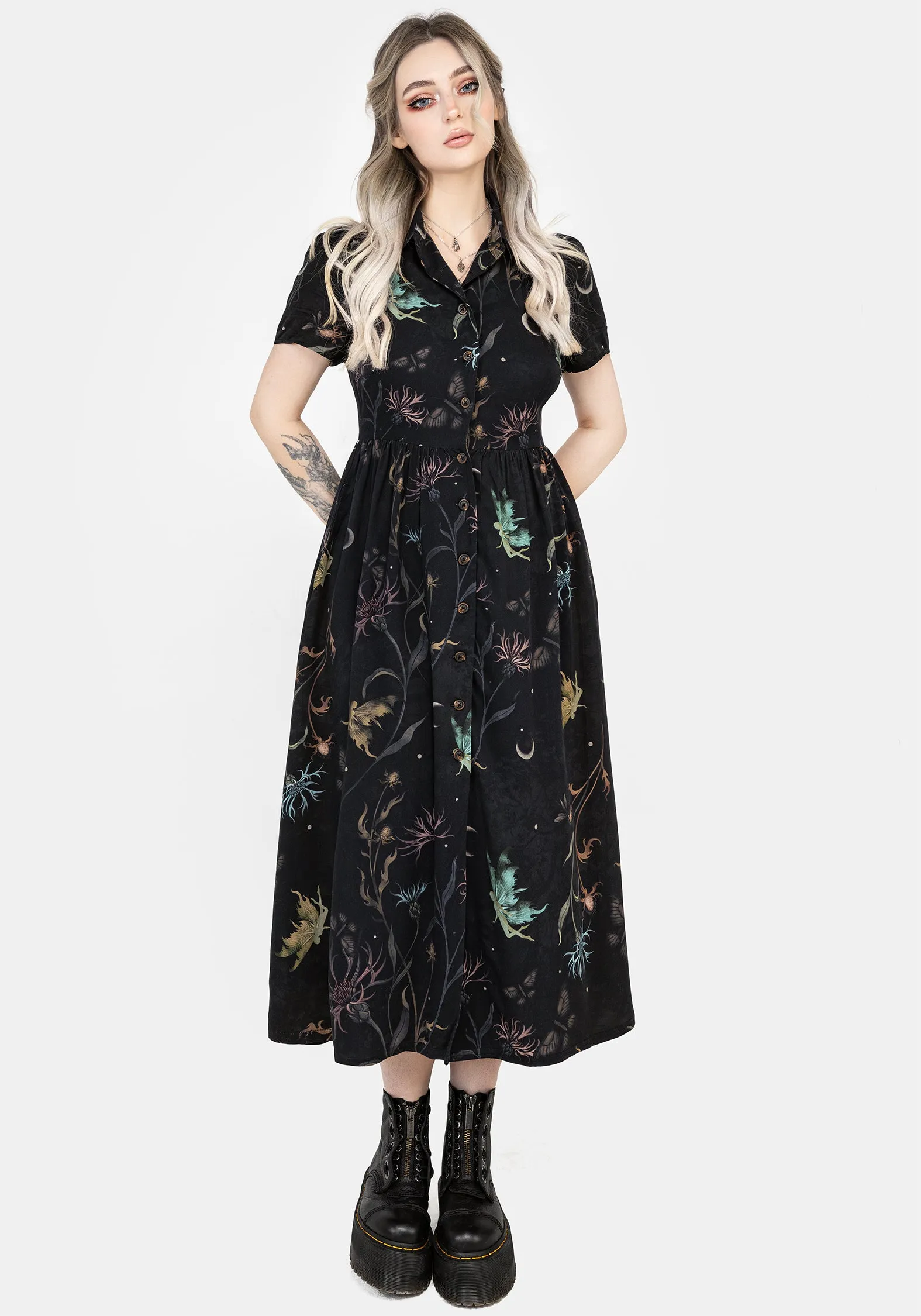 Air View Casual Yet Chic Rosanella Floral Print Midi Shirt Dress