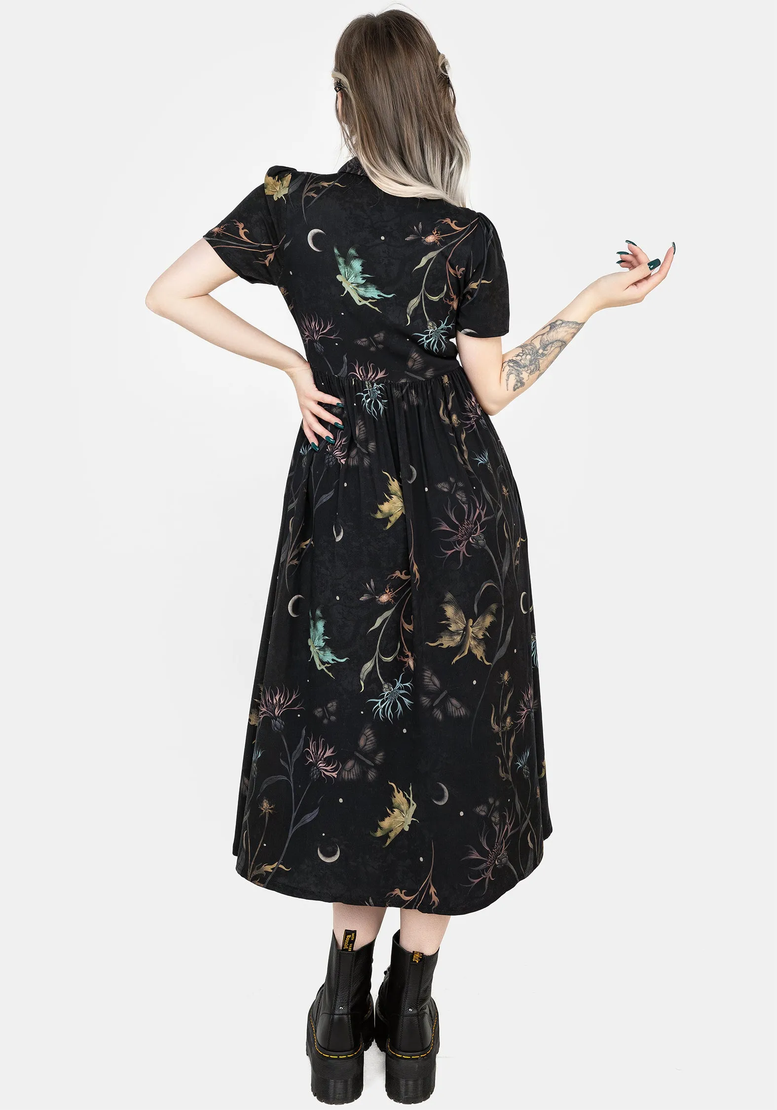 Stylish dress for garden party Rosanella Floral Print Midi Shirt Dress