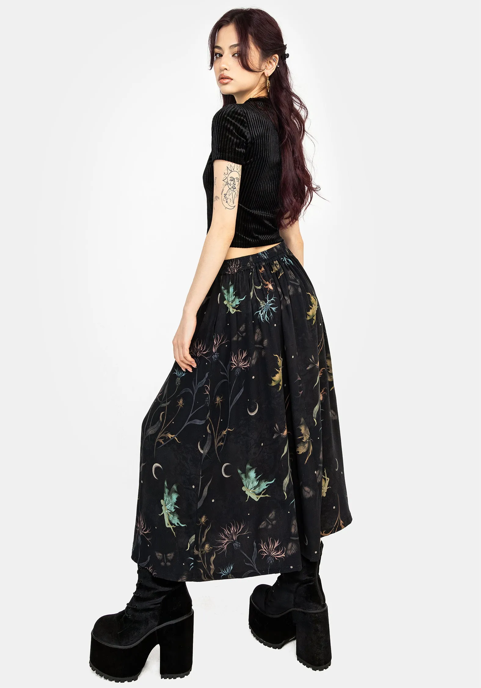 Hand Stitched Dust Proof Fabric Rosanella Floral Print Midi Skirt