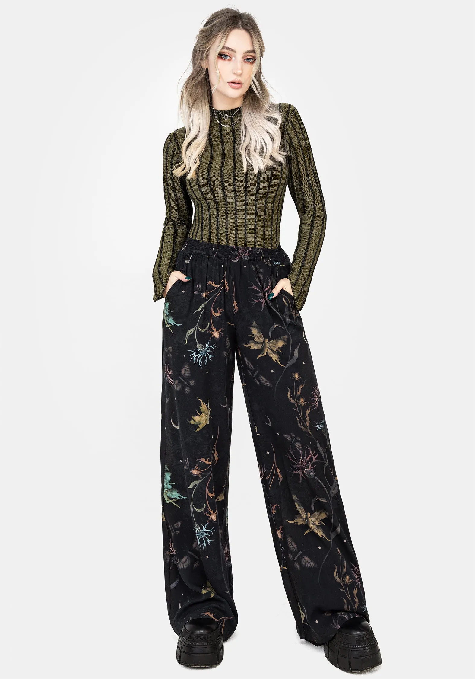Rosanella Floral Print Straight Leg Trousers Moisture wicking Crisp Edge