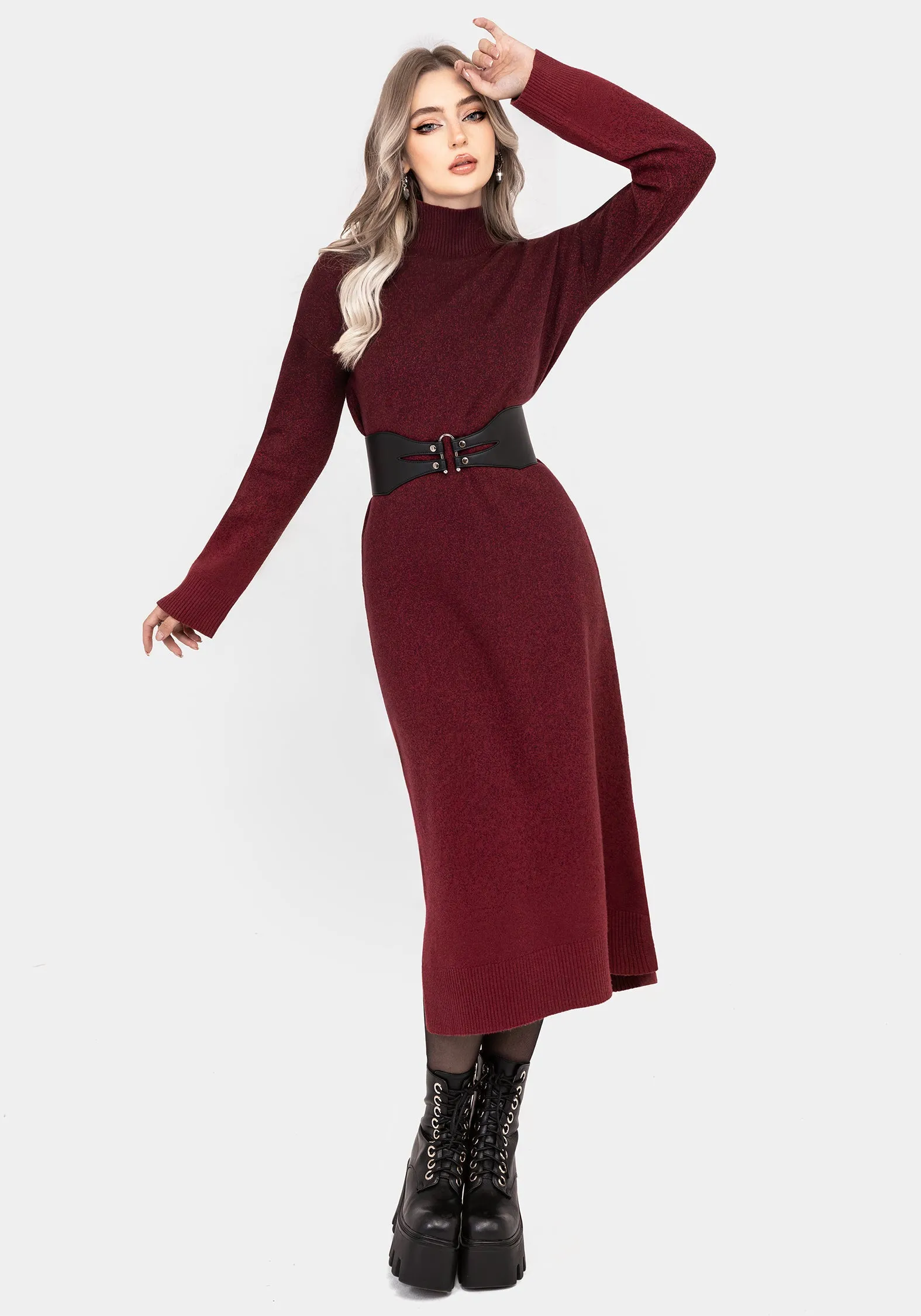 NightJar Ombre Knit Maxi Dress - Red Ruffle Detail