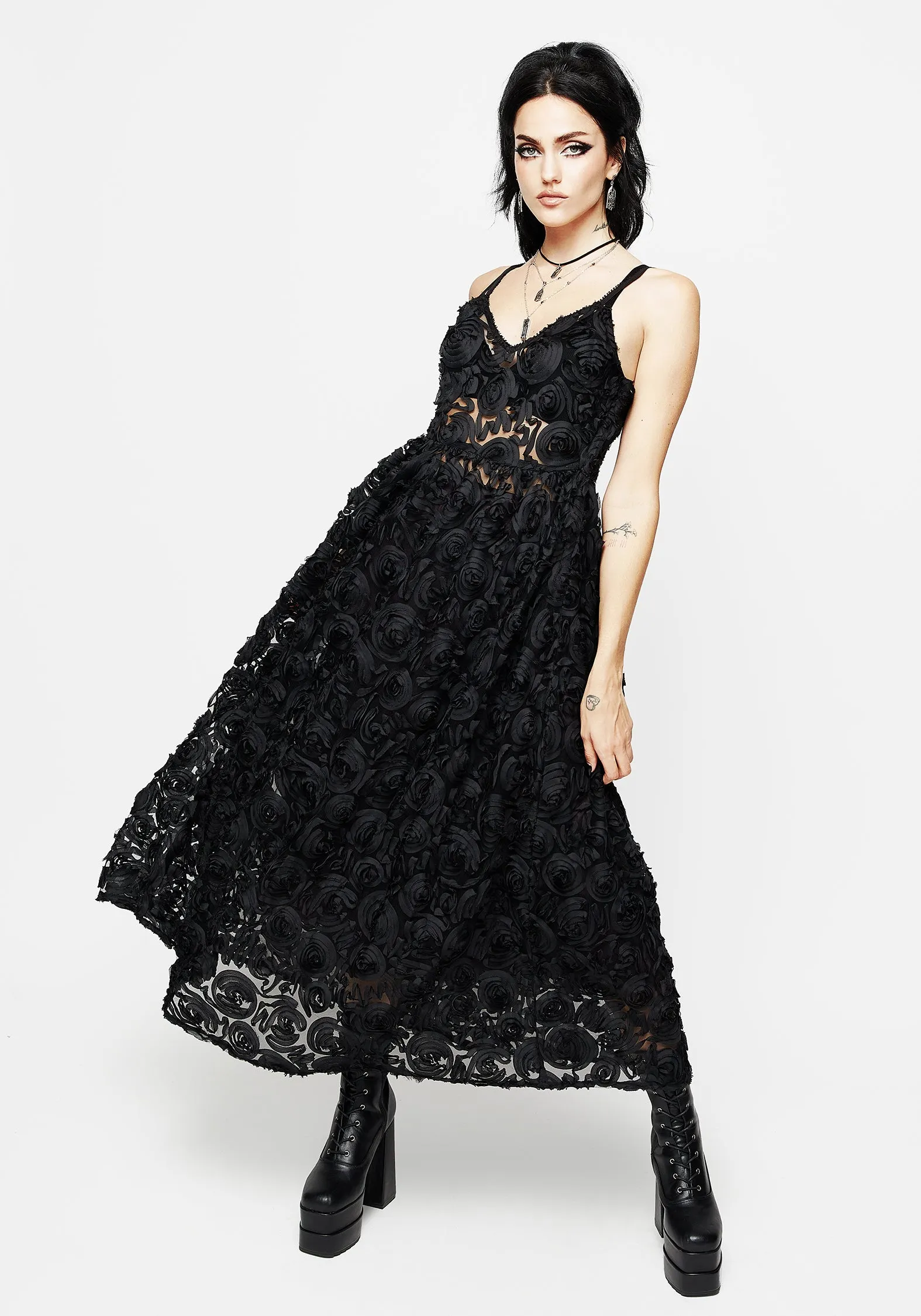 Slim Touch Light Weave Rosehip Textured Mesh Midi Dress