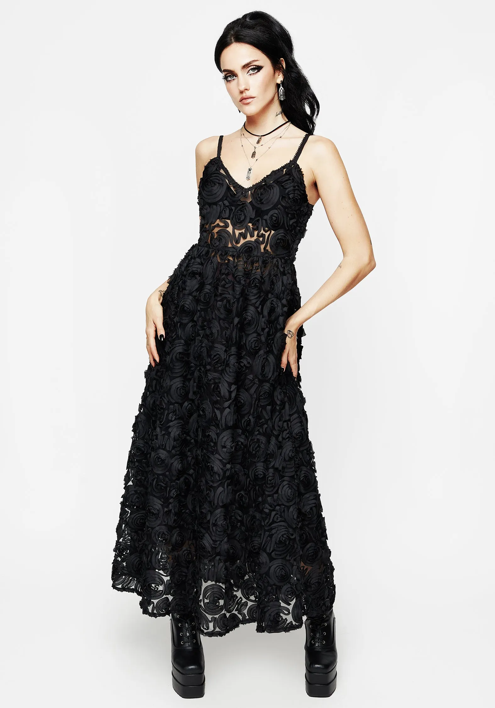 Rosehip Textured Mesh Midi Dress Seasonal Mood