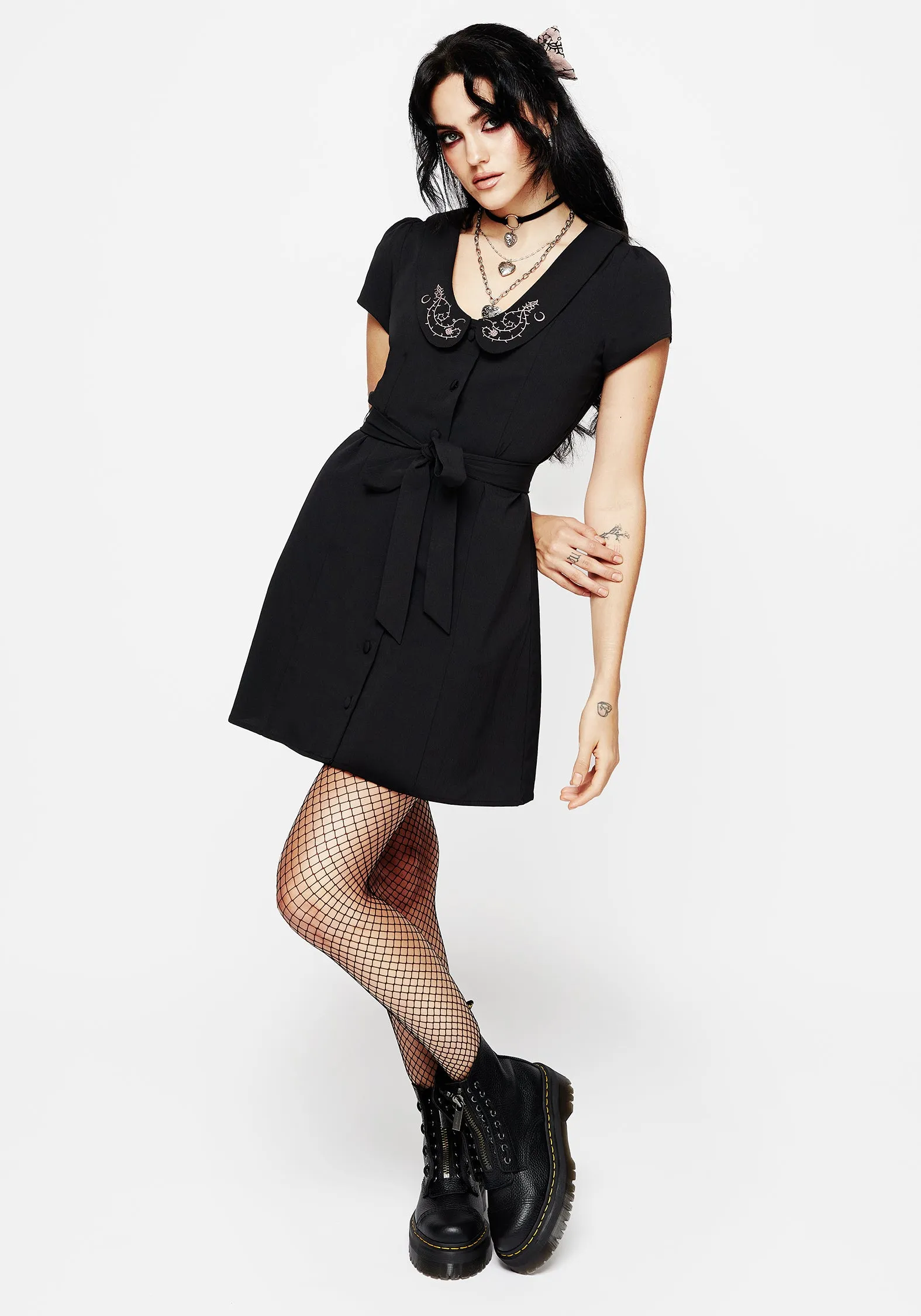Rosethorn Embroidered Collar Mini Shirt Dress Day Ready
