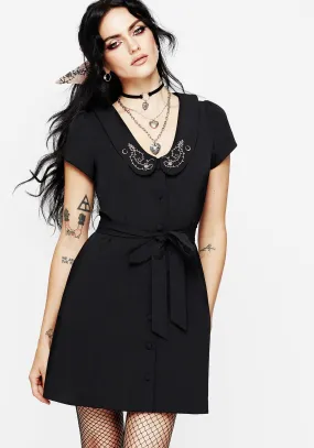 Neutral Mood Rosethorn Embroidered Collar Mini Shirt Dress