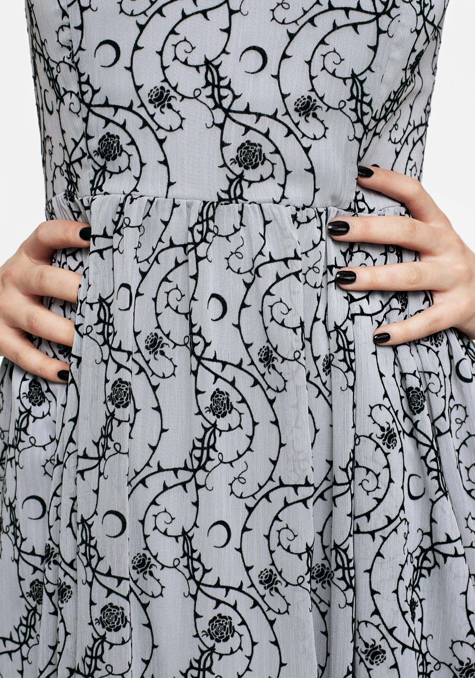 Shell Shine Rosethorn Flocked Velour Chiffon Ruffle Midaxi Dress - Blue