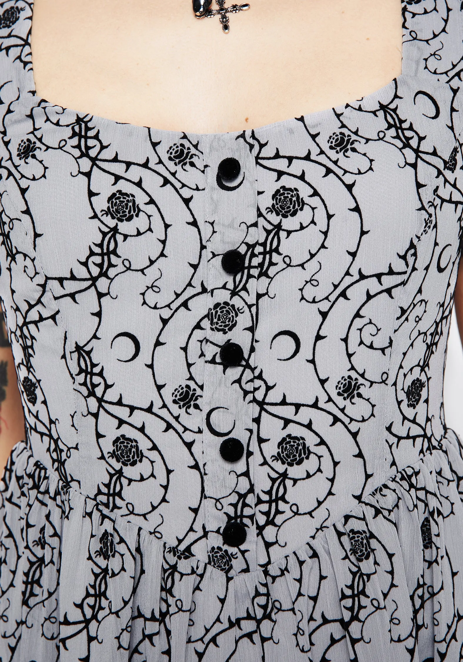 Day-to-evening dress All Timewear Rosethorn Flocked Velour Puff Sleeve Midaxi Dress - Blue