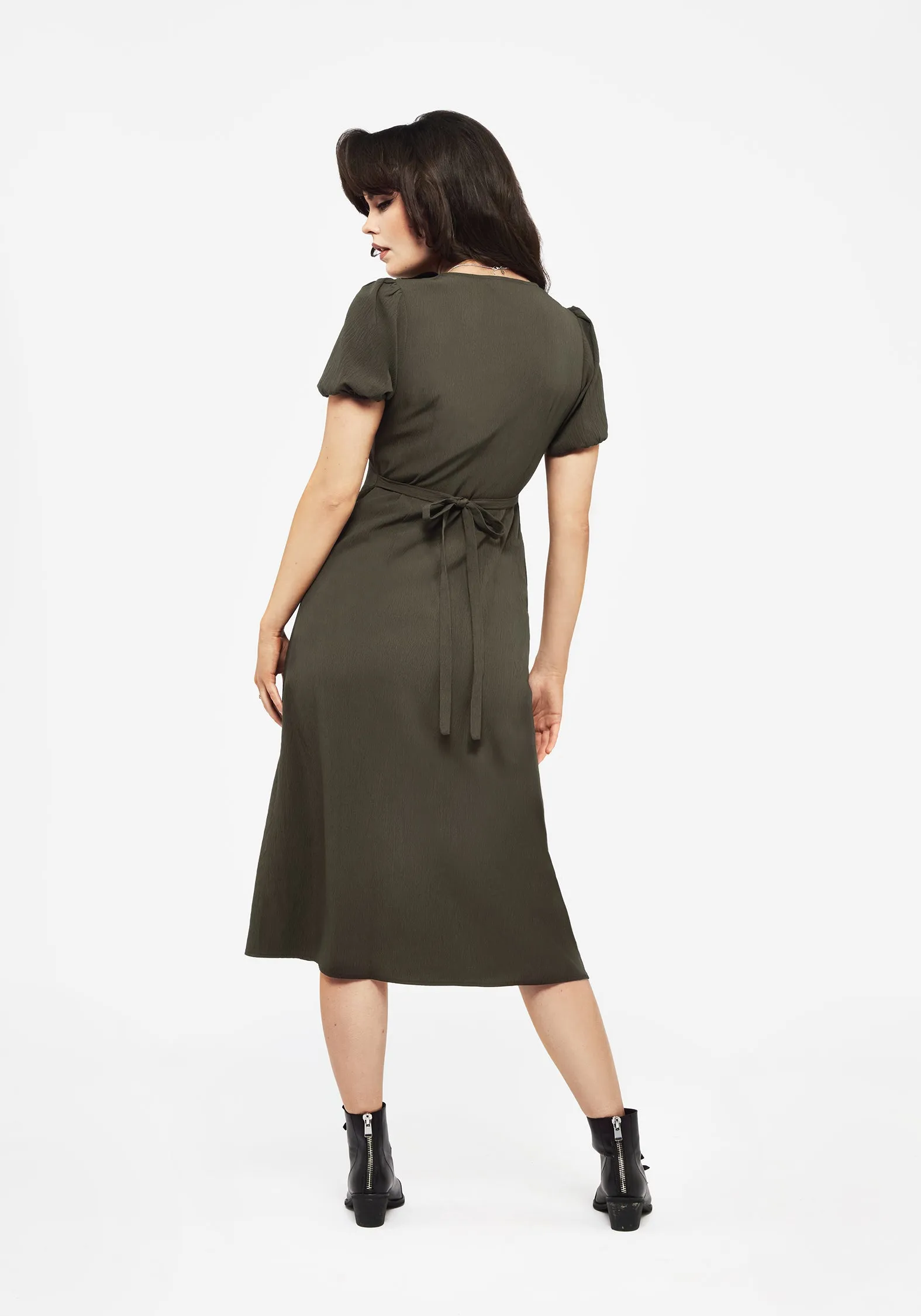 Rosette Button Up Midi Dress Taxi Line River Side