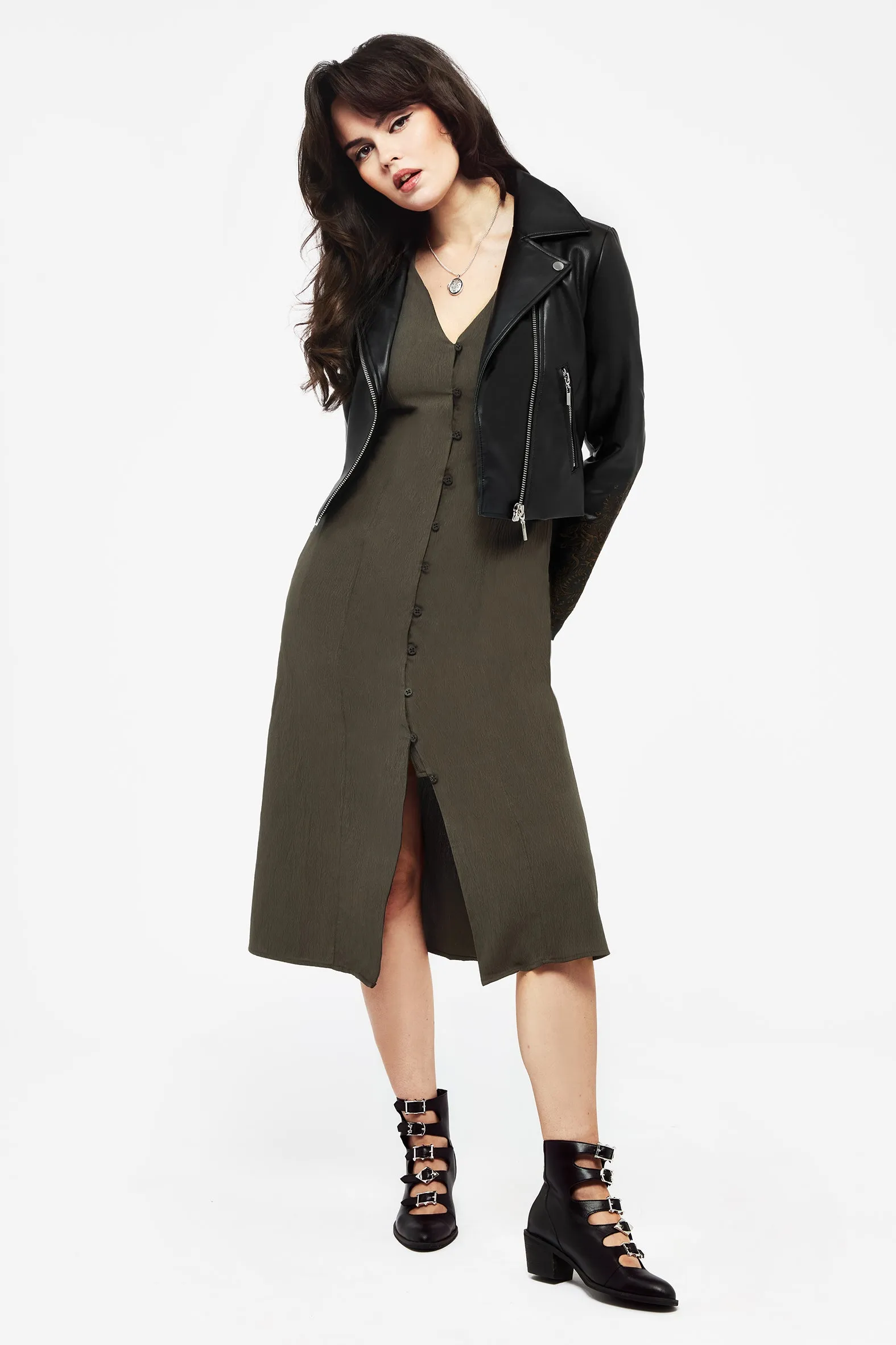 Rosette Button Up Midi Dress Daily Go