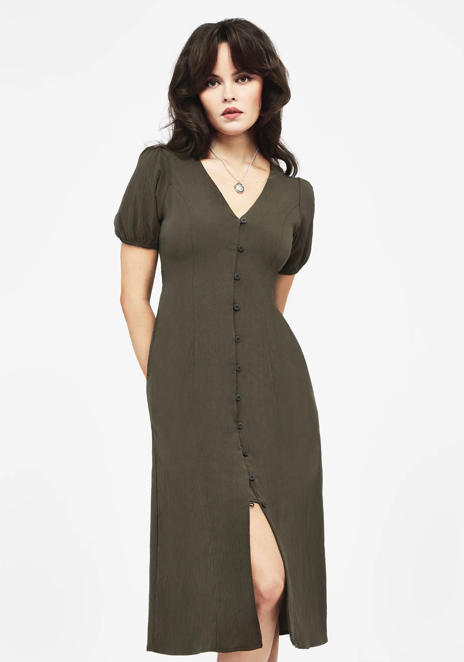 Rosette Button Up Midi Dress Chic Spirit
