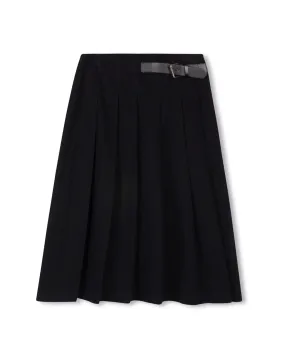 Refined Finish Denim Buckle Pleated Skirt