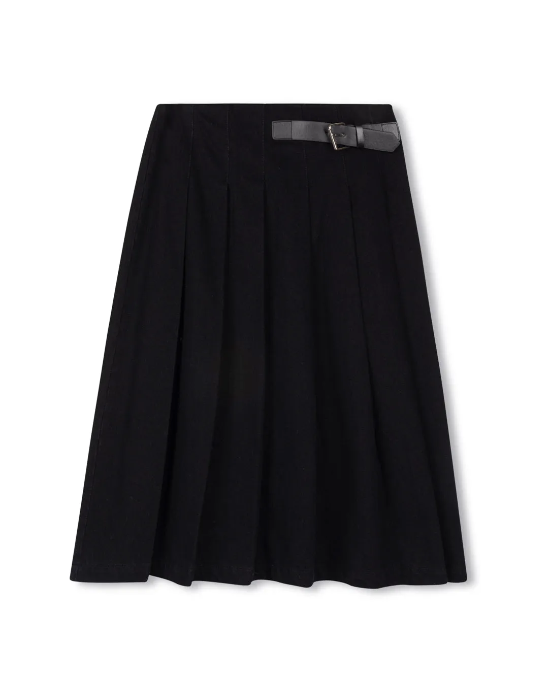 Refined Finish Denim Buckle Pleated Skirt