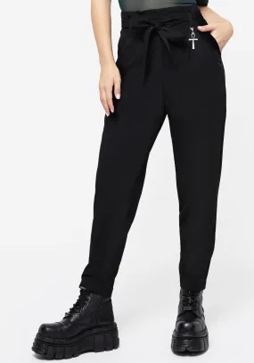 Dinza Tie Waist Tapered Trousers Comfort Fit