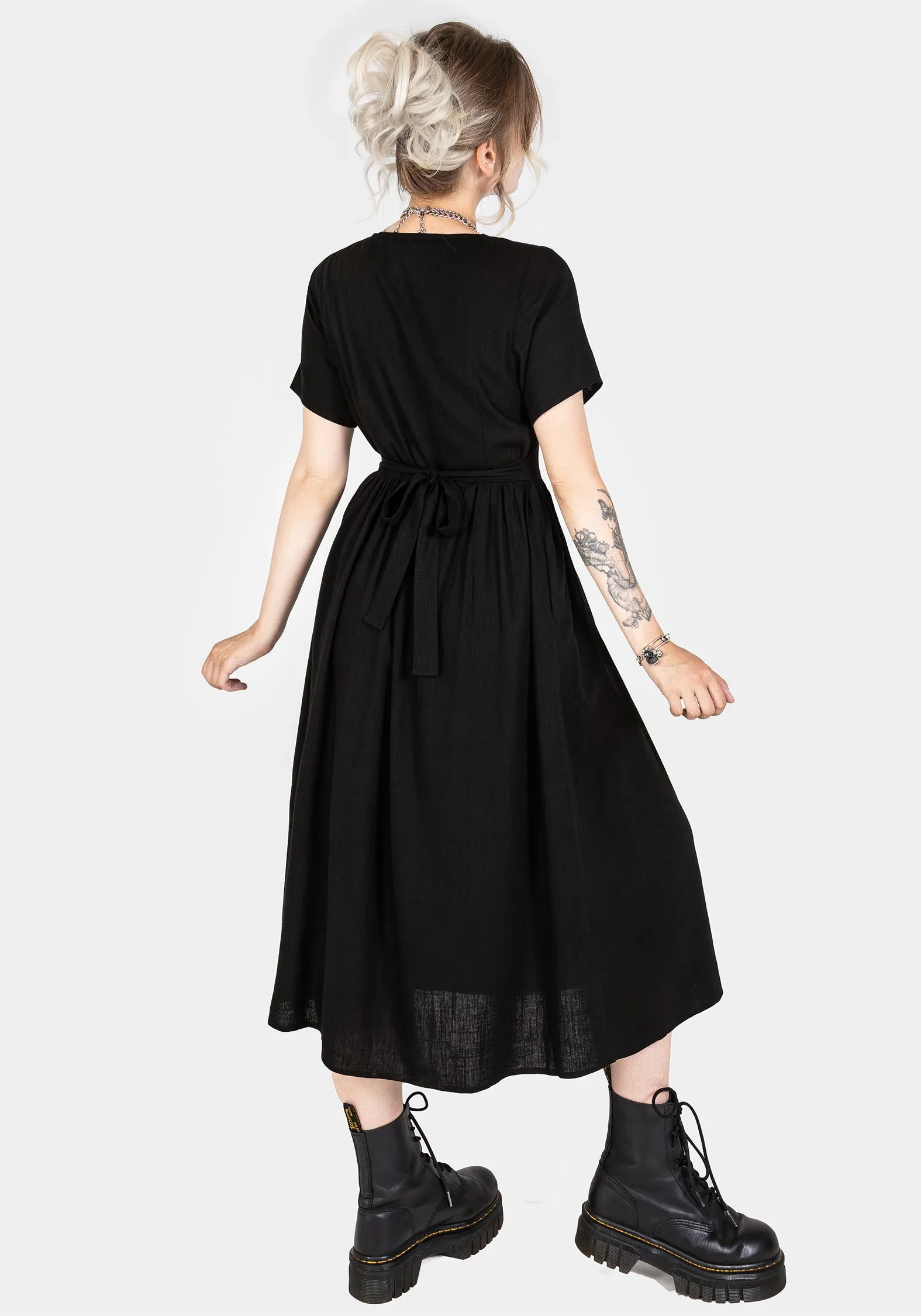 Rowan Linen Button Up Midi Dress Vibe Style Non-Iron