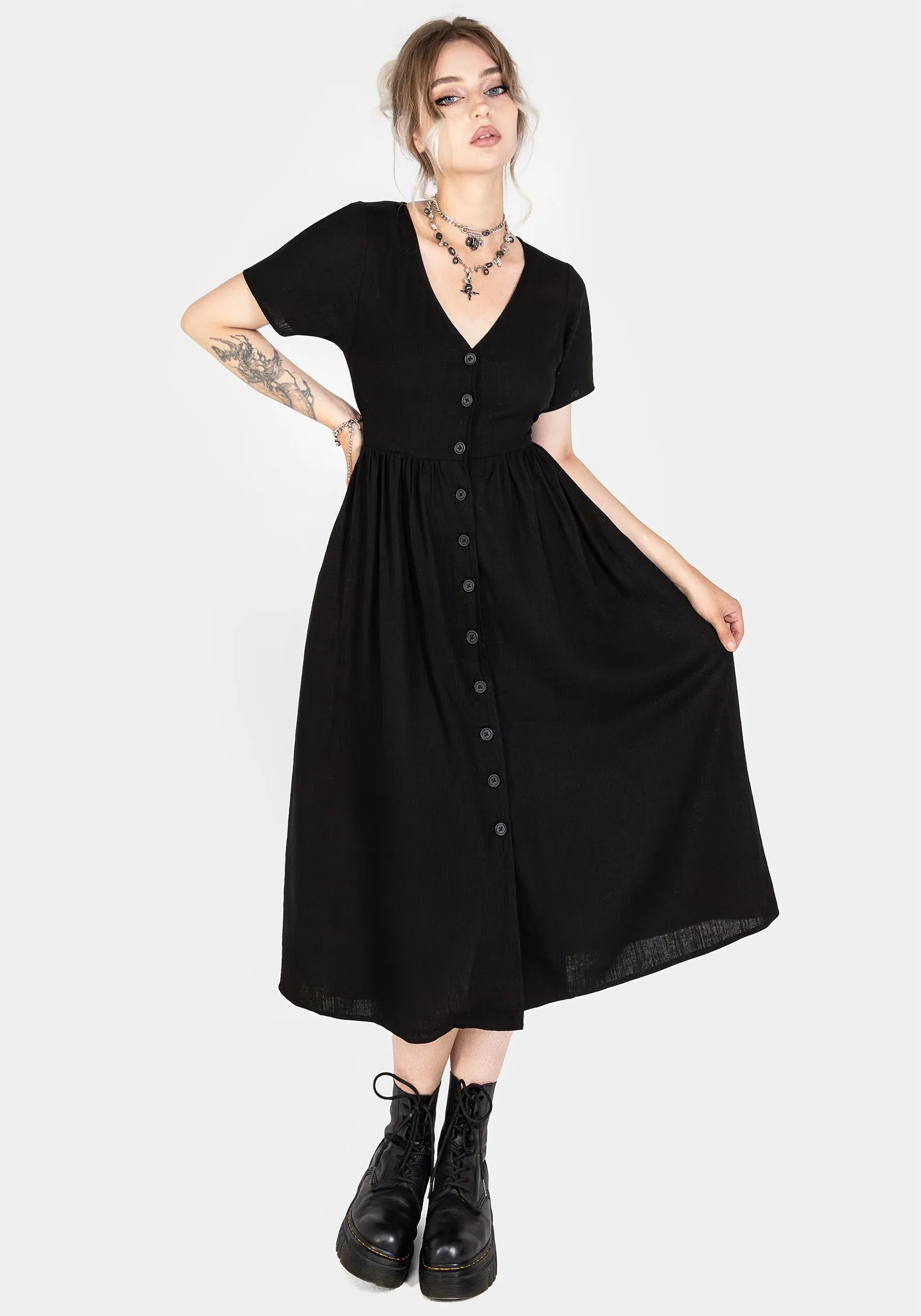 Silk Flow Relaxed Design Rowan Linen Button Up Midi Dress