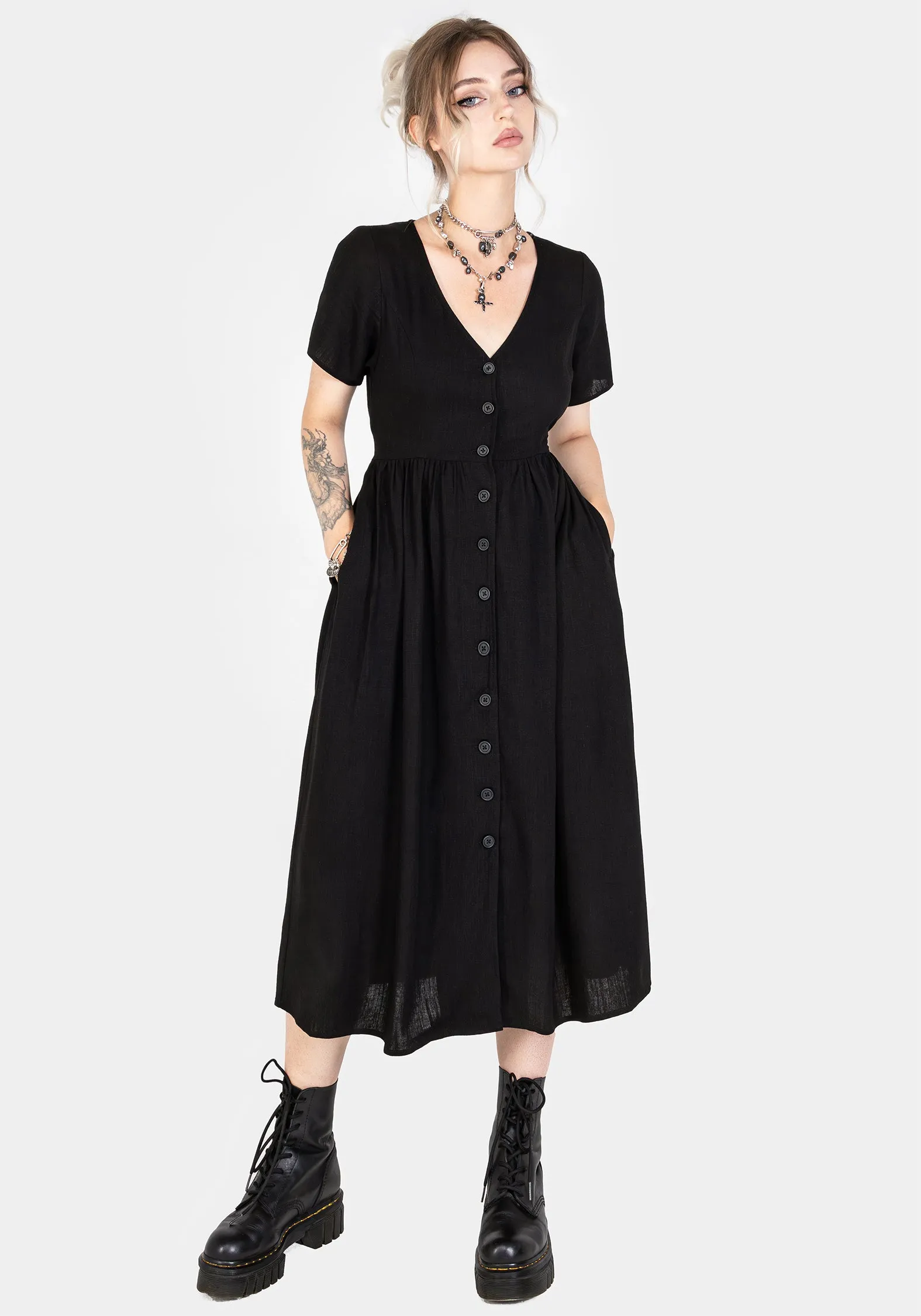 Rowan Linen Button Up Midi Dress Lounge Base Modern Comfort