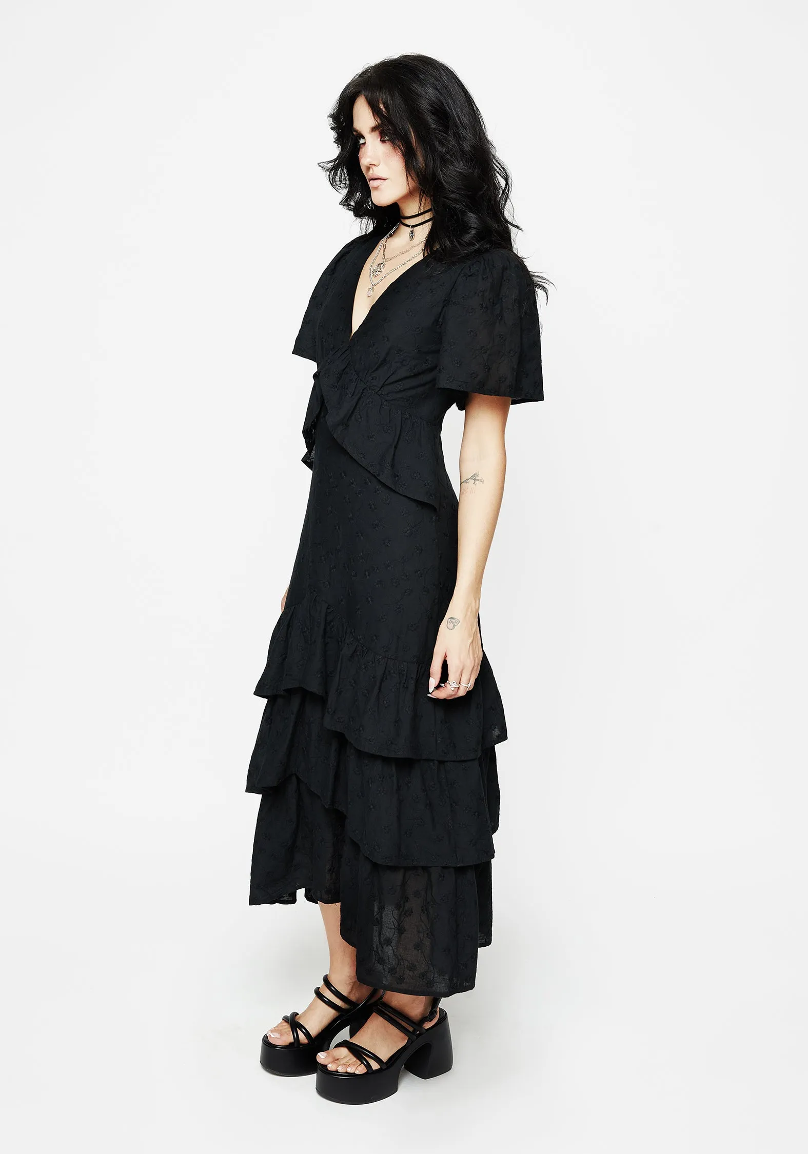 monochrome Rowena Peplum Tiered Midaxi Dress