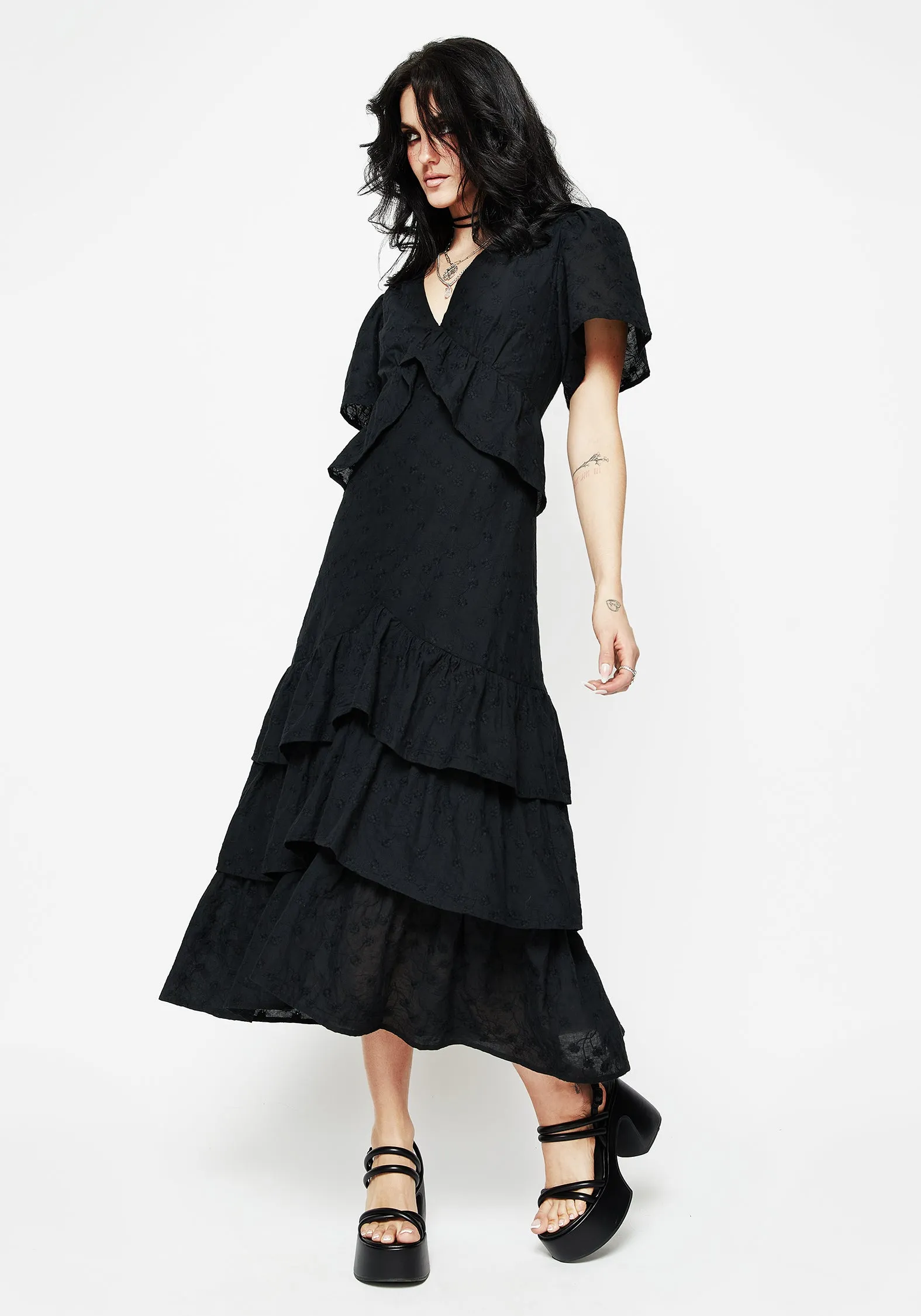 Easy Going Work Vibes Rowena Peplum Tiered Midaxi Dress