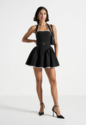 Soft Touch Roxana - Halter Neck Belted Mini Dress - Black