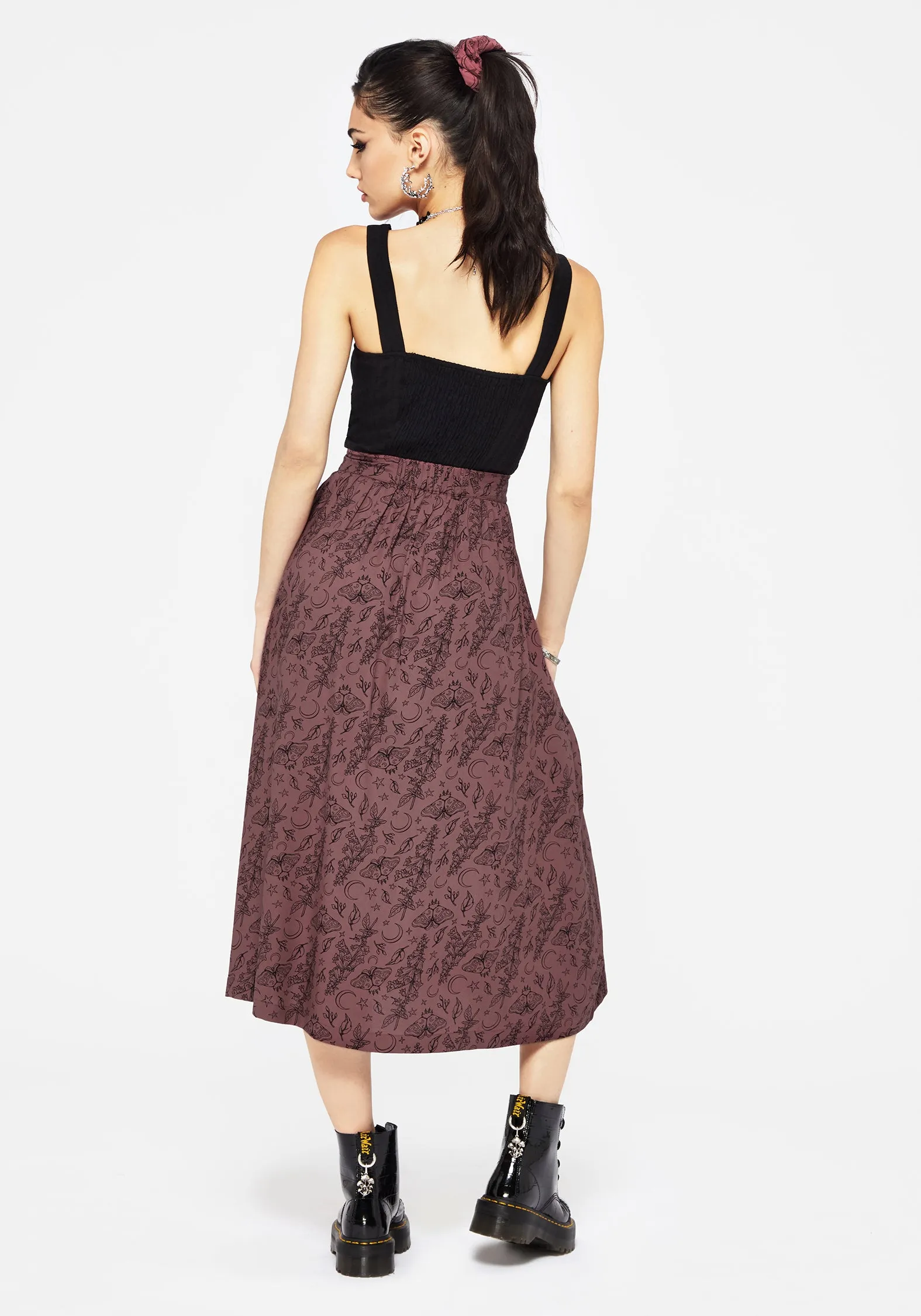 Roxana Moth Foxglove Button Down Midi Skirt Sleek Comfort Laidback Style