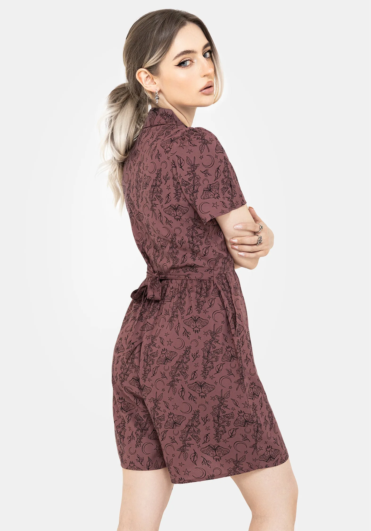 Roxana Moth Foxglove Button Up Playsuit Beach Basic Daily Vivid