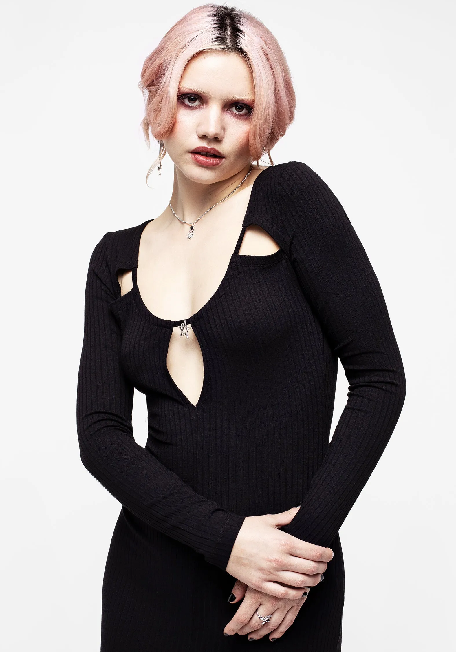 Mood Layer Roxanne Cut Out Ribbed Bodycon Midi Dress