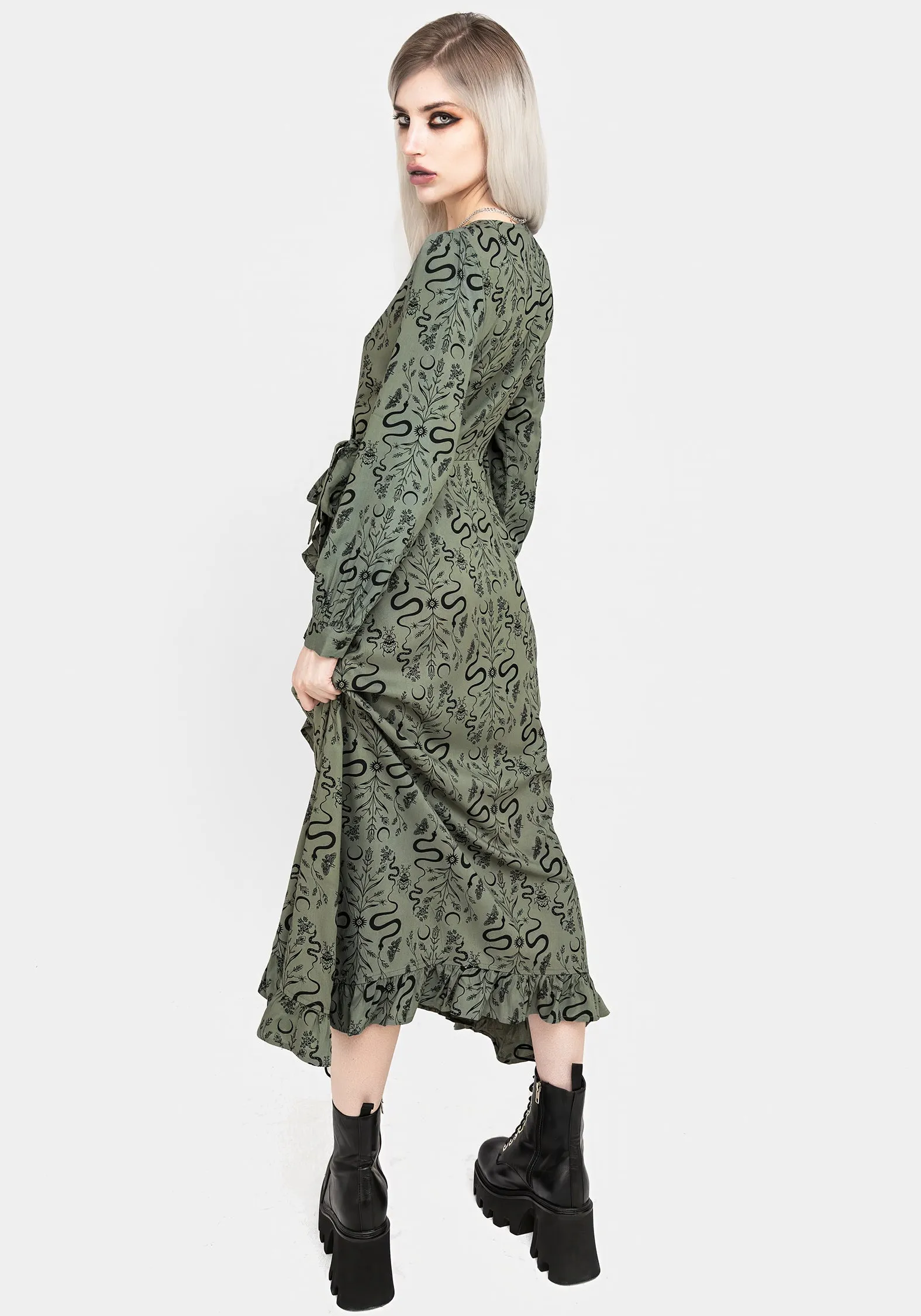 Work Vibes Modern Chic Dominion Snake Print Midi Wrap Dress