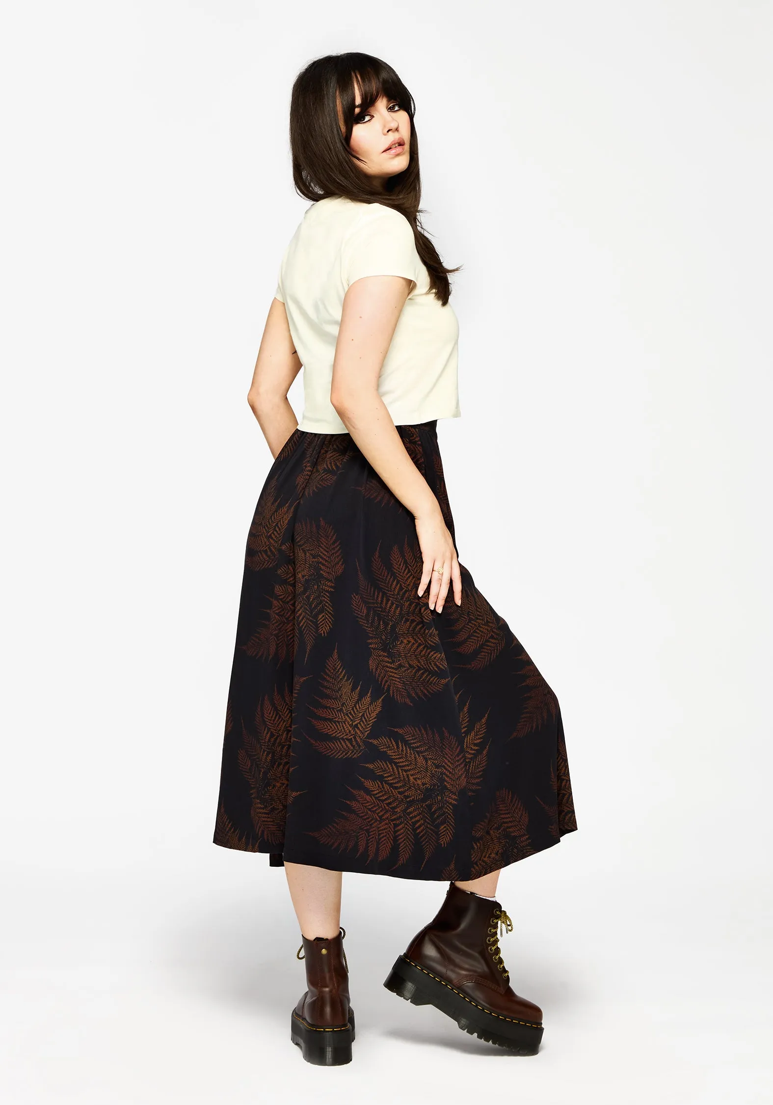 Ruin Fern Printed Midaxi Skirt - Brown Outdoor Gathering Modern Cut