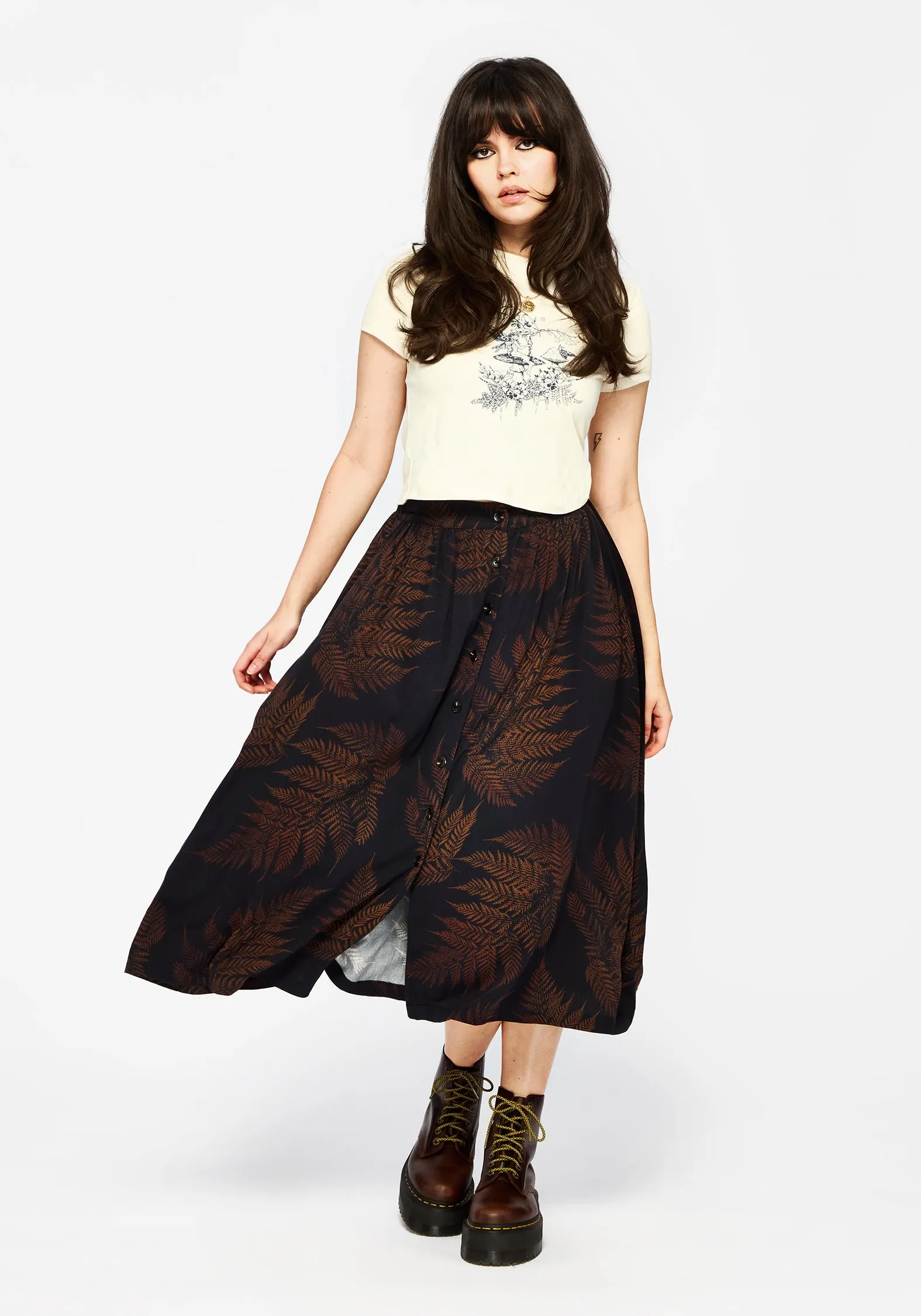 Ruin Fern Printed Midaxi Skirt - Brown Easy Combo Odor Resistant Treatment