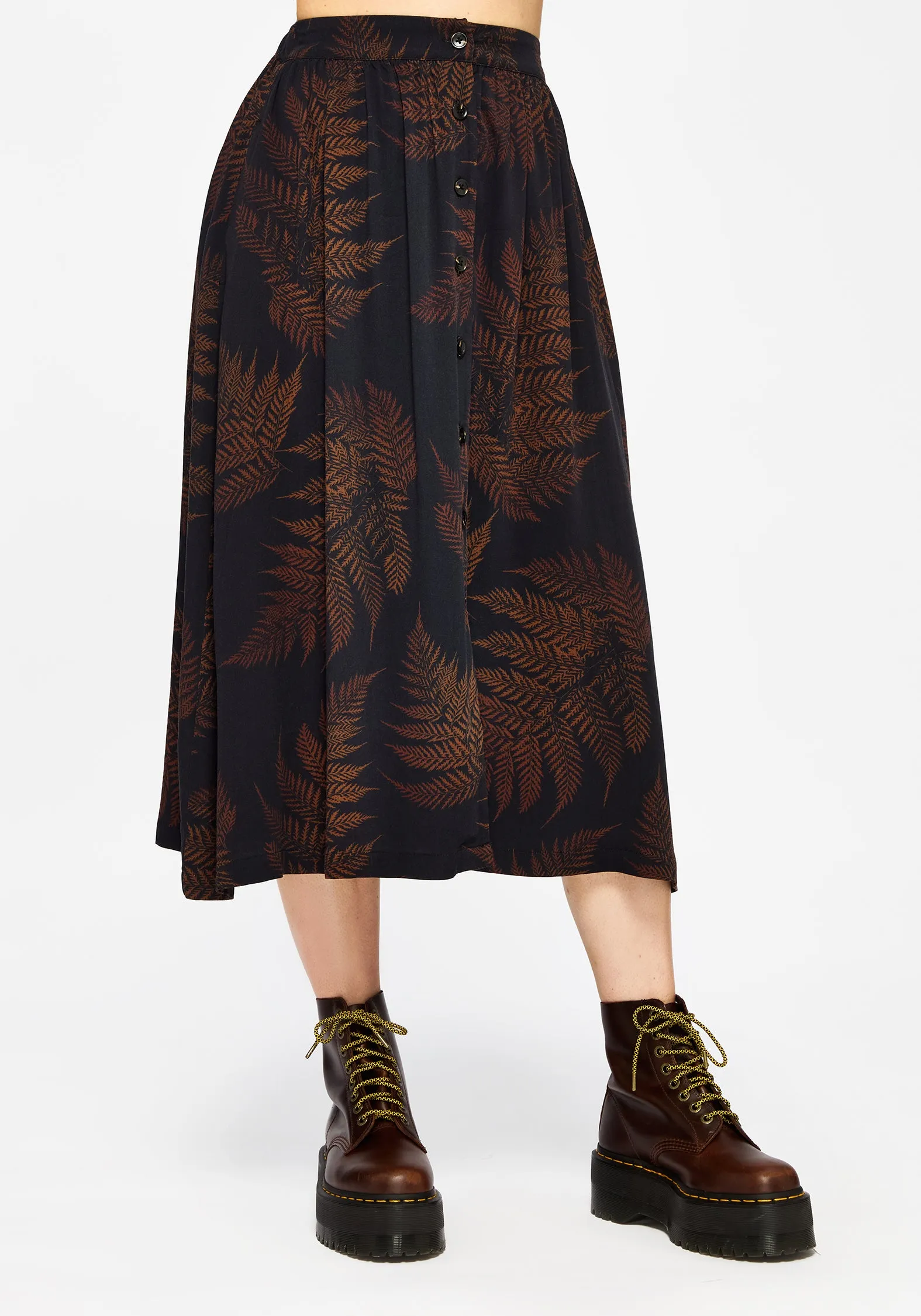 Ruin Fern Printed Midaxi Skirt - Brown understated look Relaxed Outfit